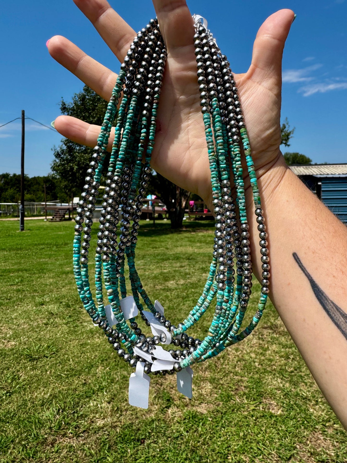 Sterling Silver Pearl & Heishi Turquoise Necklace