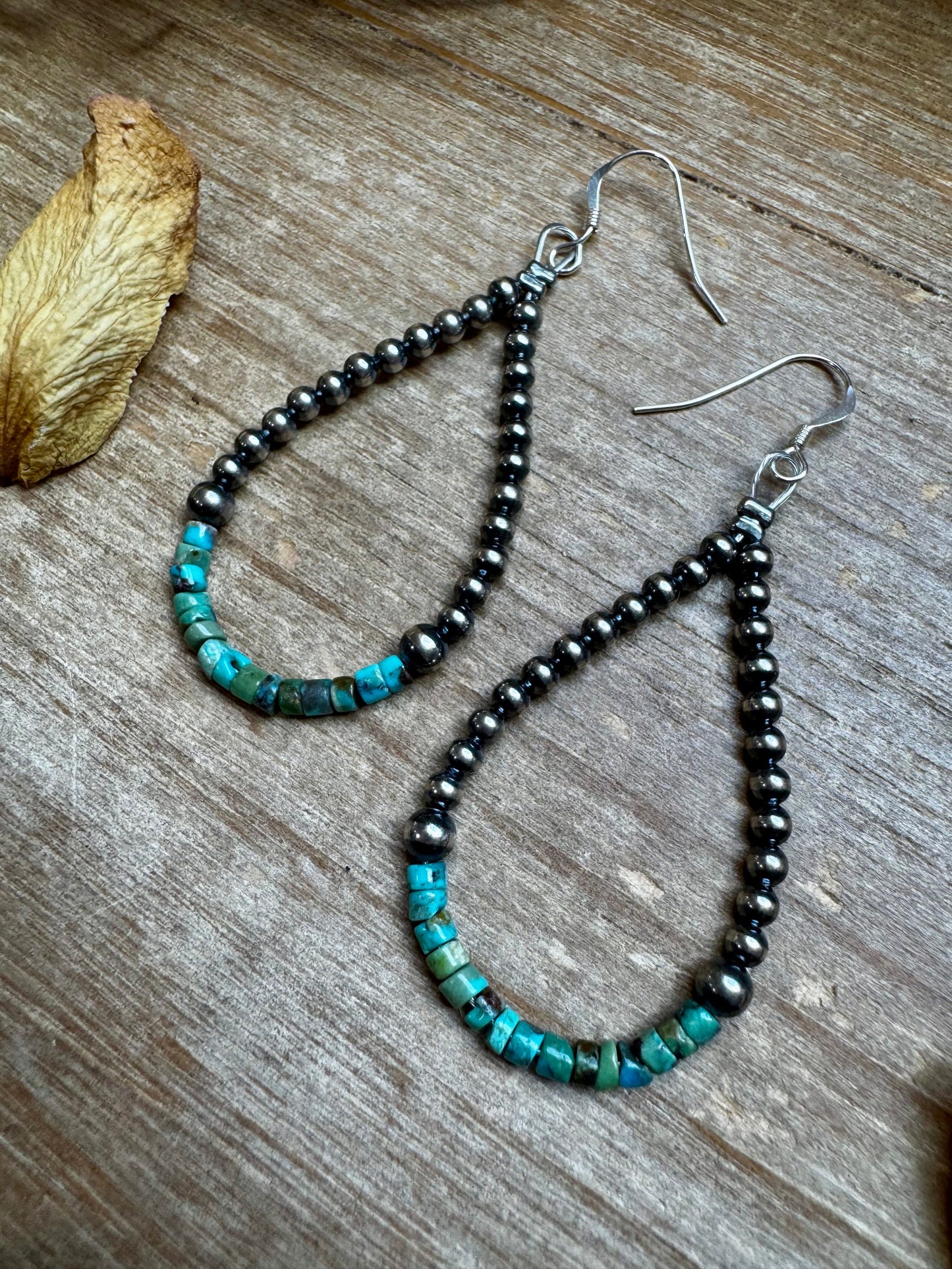 Teardrop Earrings Sterling Silver Pearl & Turquoise