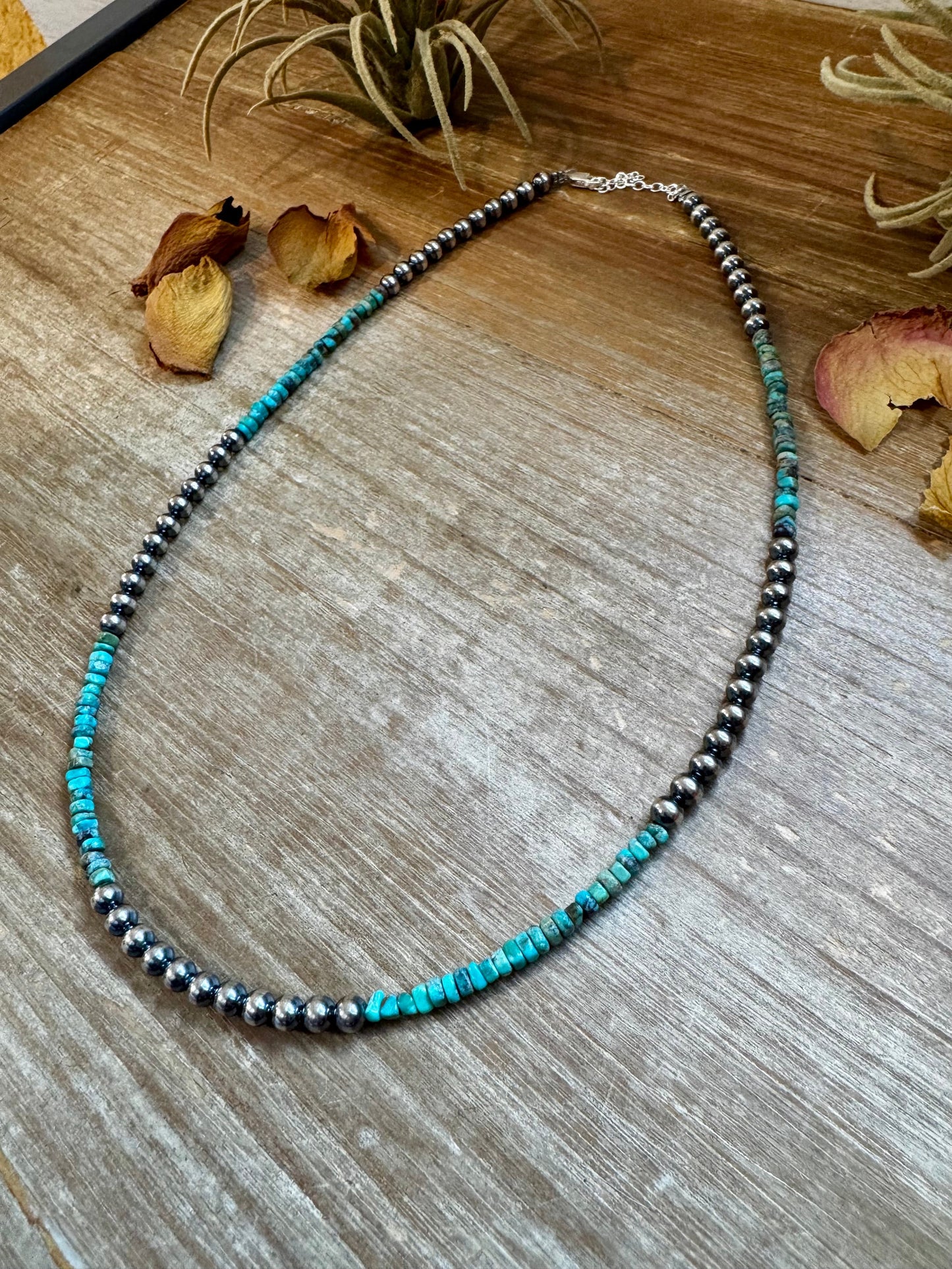 Sterling Silver Pearl & Heishi Turquoise Necklace