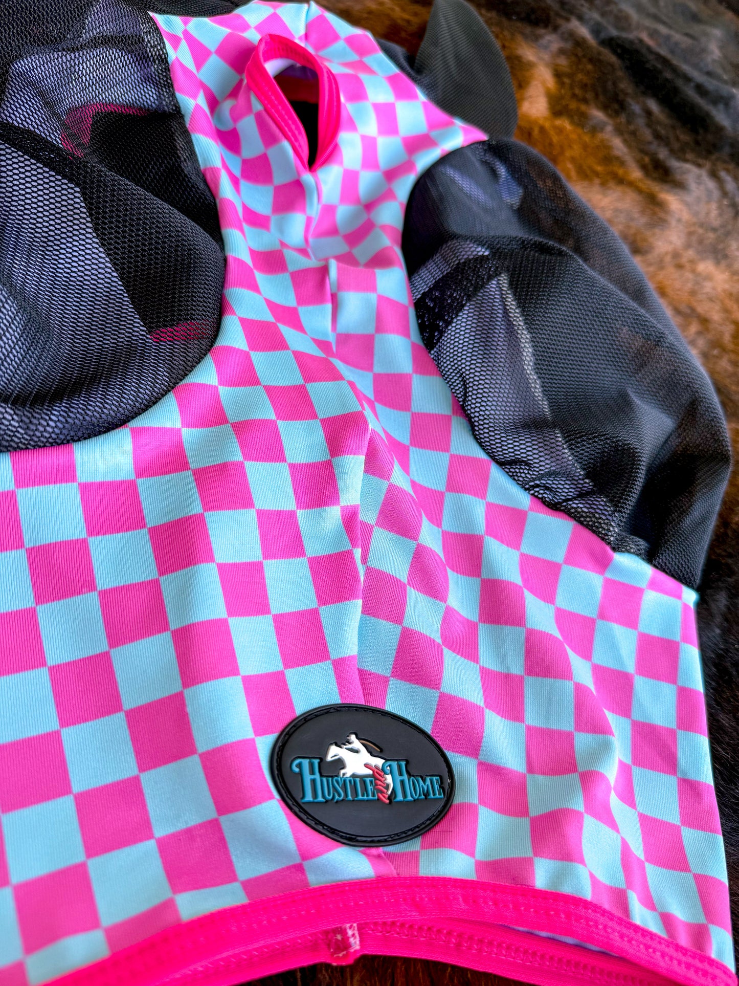 Checks Out Fly (Pink & Turqouise) Mask