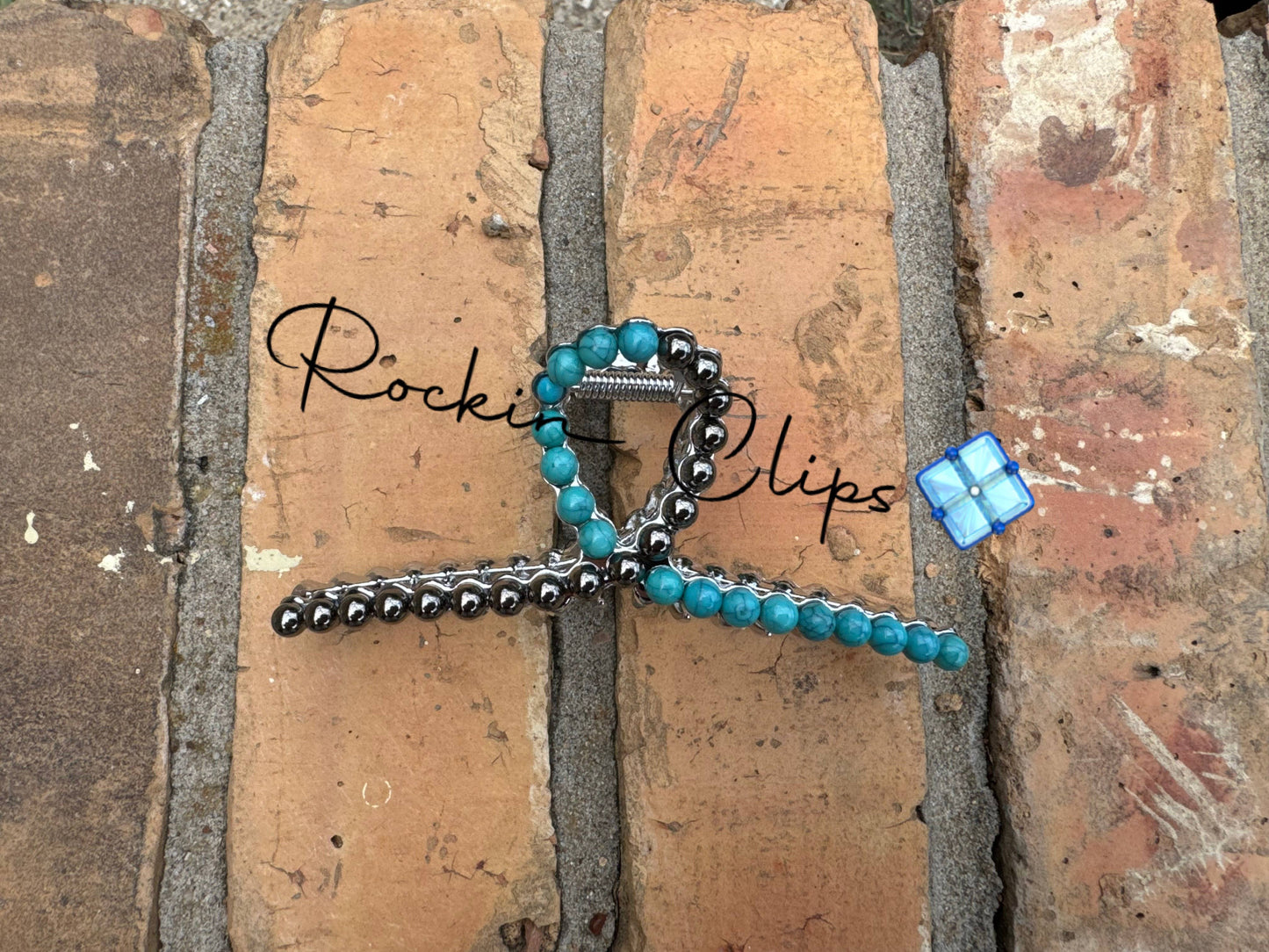 Navajo Pearl & Turquoise Metal Claw Clip
