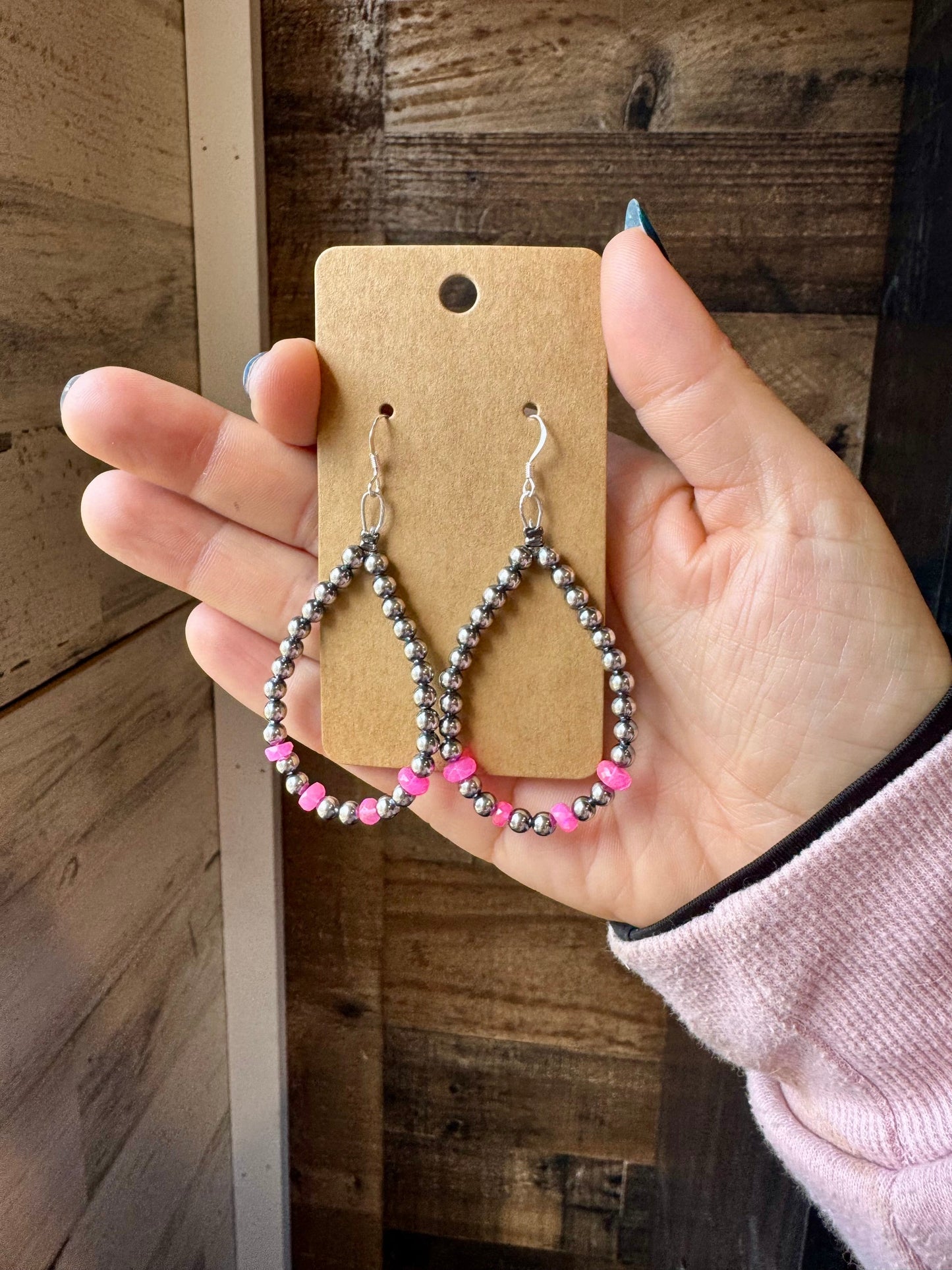 Sterling Silver Pearl Teardrop Earrings with Faceted pink Opal