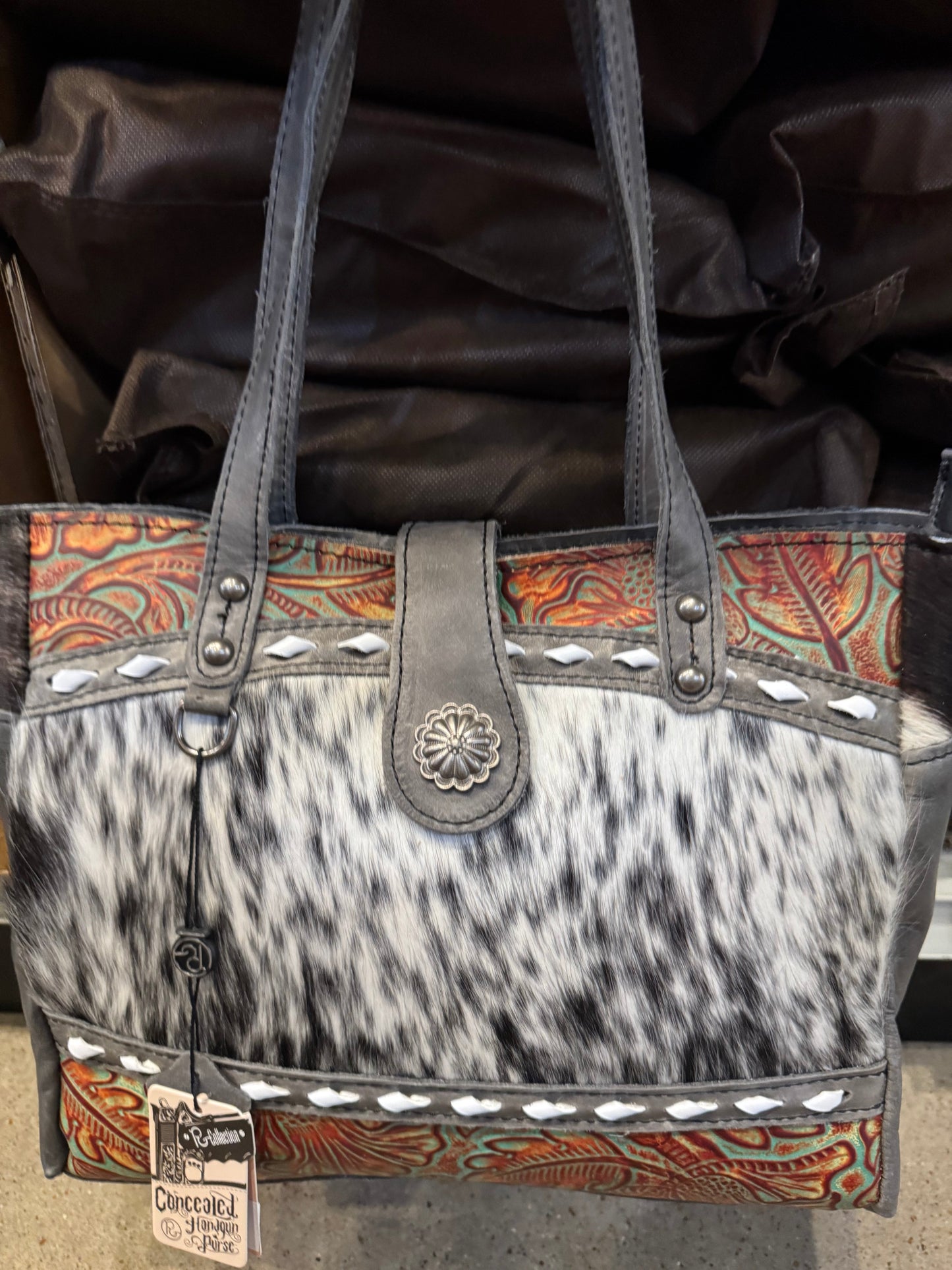 Concho Cowhide Tooled Leather Handbag Purse