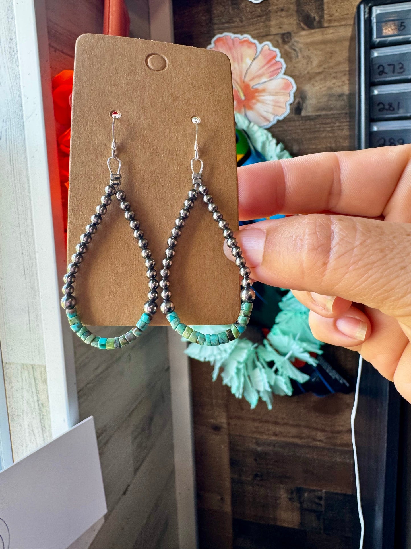 Teardrop Earrings Sterling Silver Pearl & Turquoise