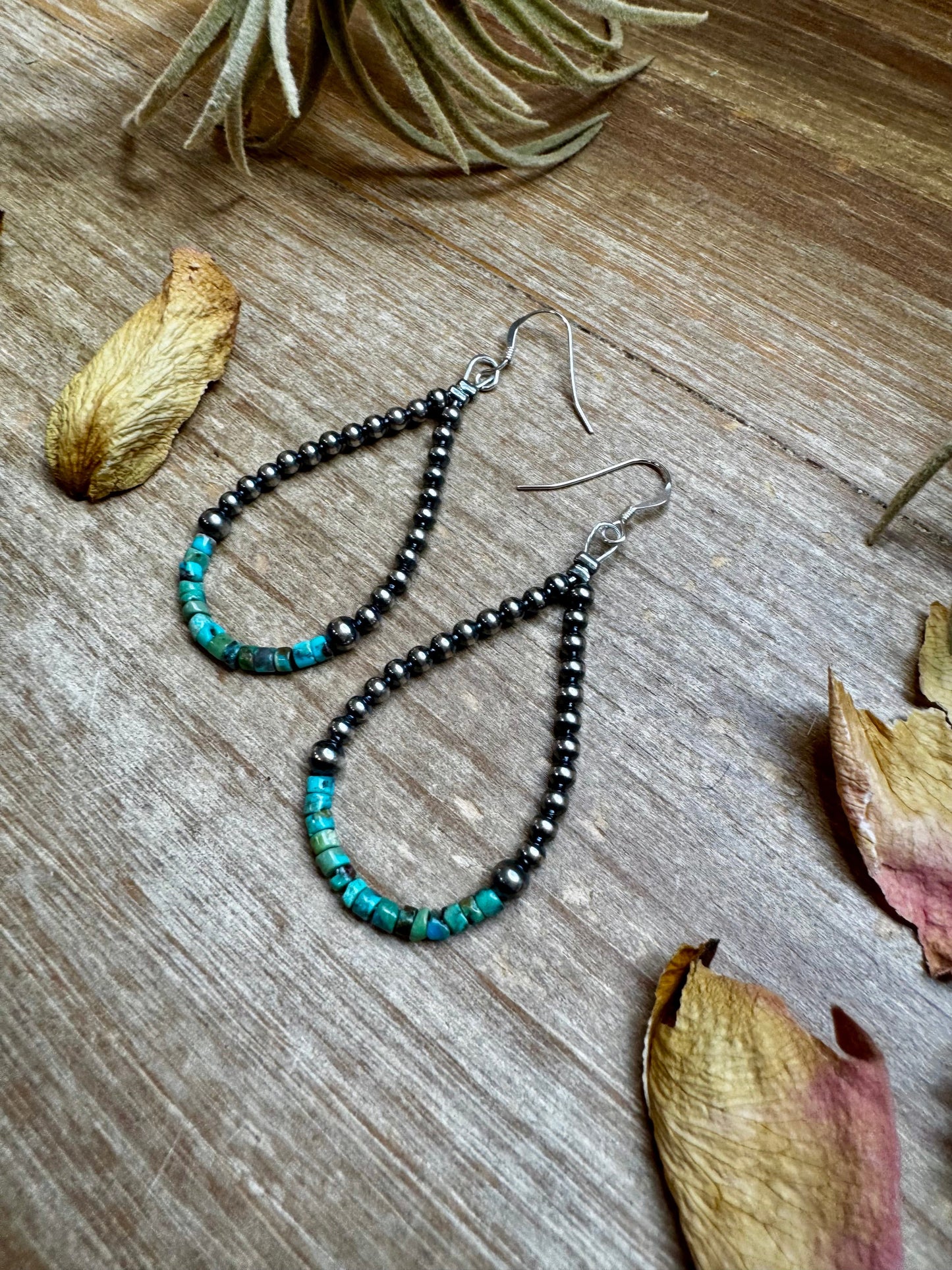 Teardrop Earrings Sterling Silver Pearl & Turquoise