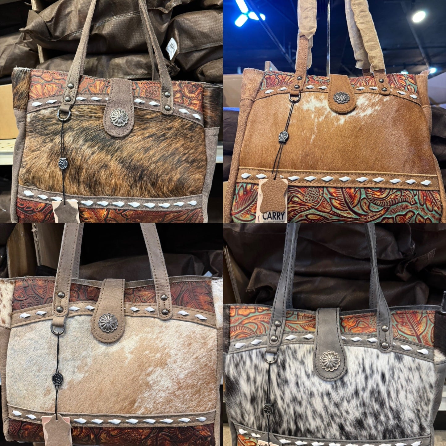 Concho Cowhide Tooled Leather Handbag Purse