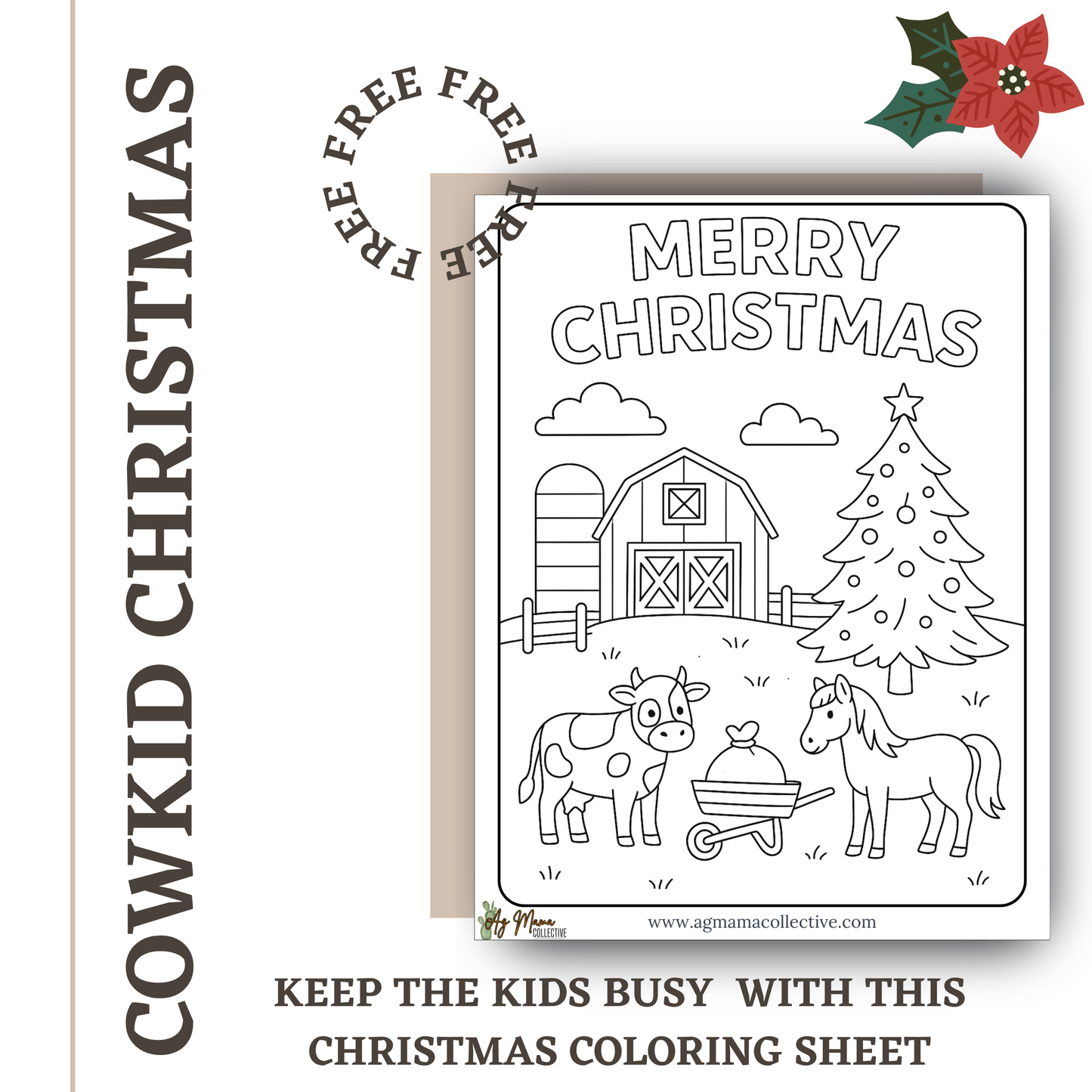 Cowkid Christmas Coloring Page – Free Printable