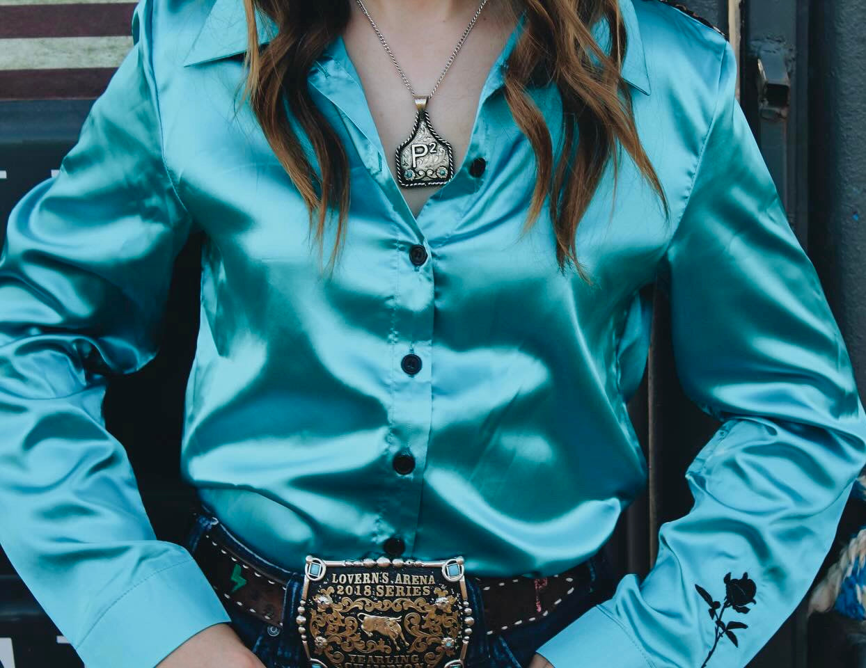 Aqua Southwest Satin Rodeo Shirt