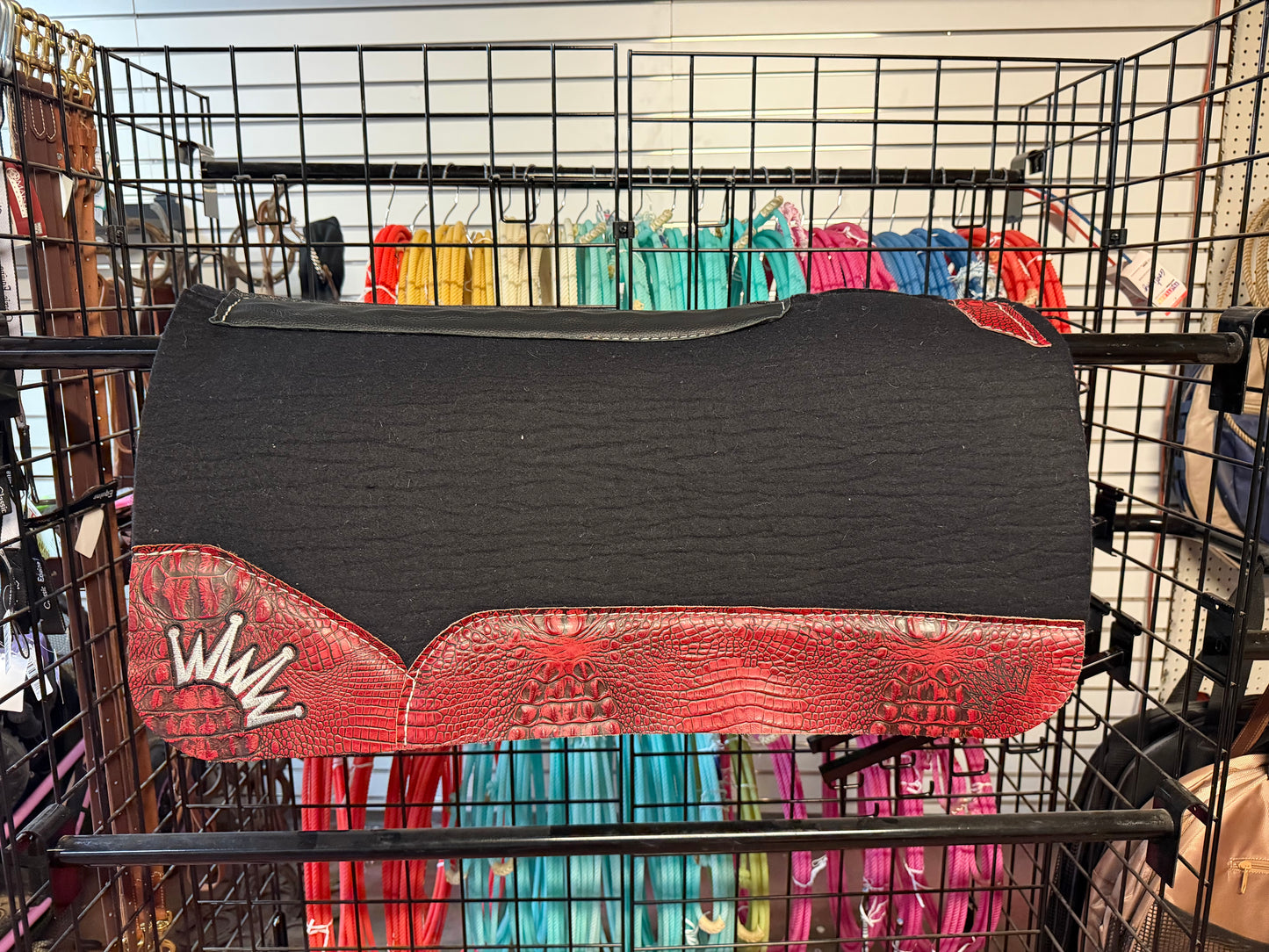 Black Kush Saddle Pad with Red Crocodile