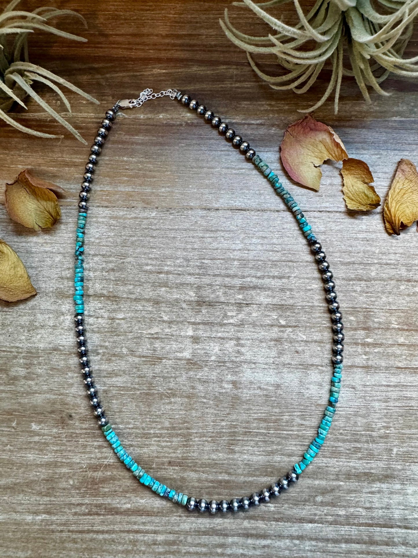 Sterling Silver Pearl & Heishi Turquoise Necklace