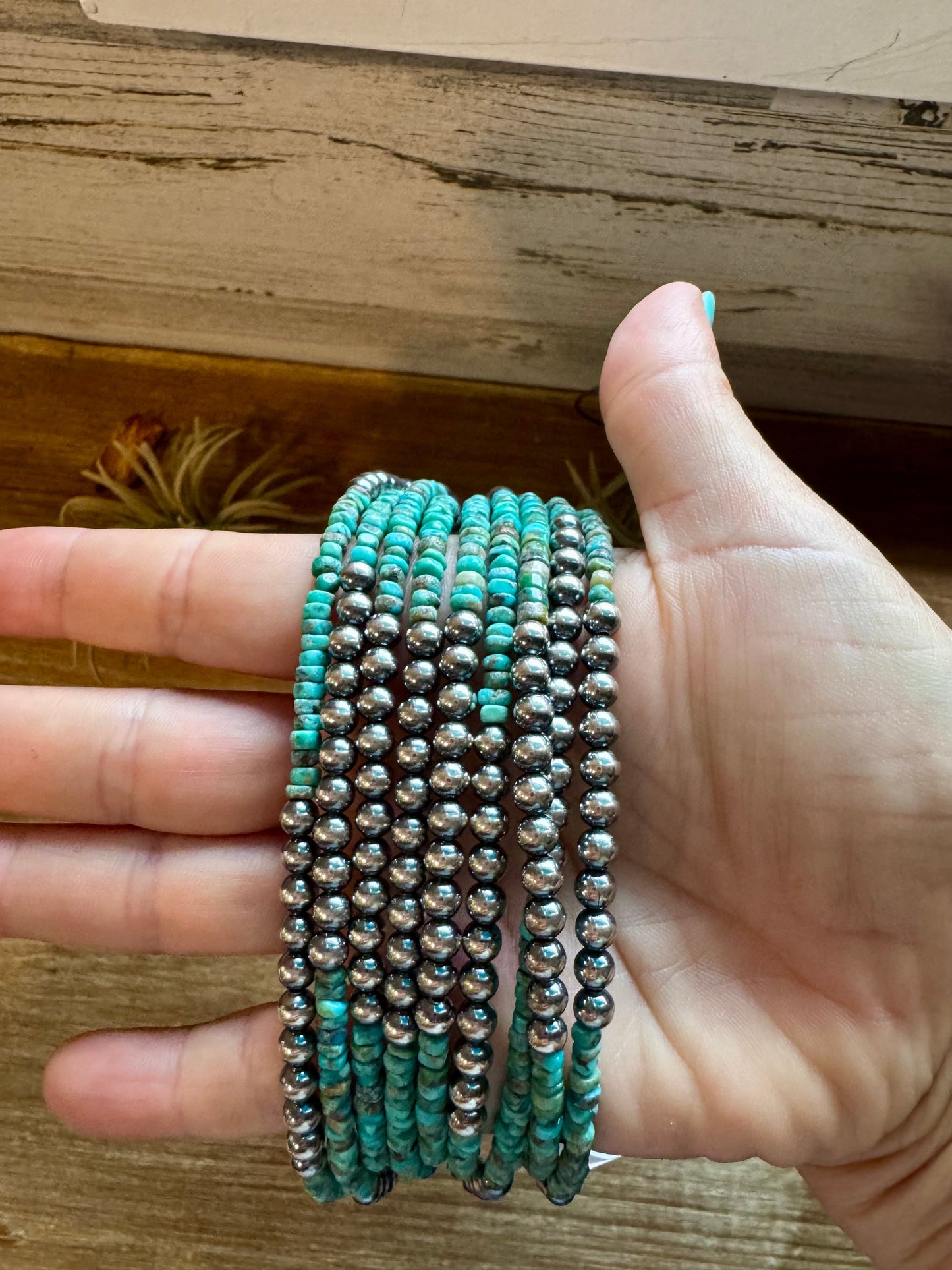Sterling Silver Pearl & Heishi Turquoise Necklace