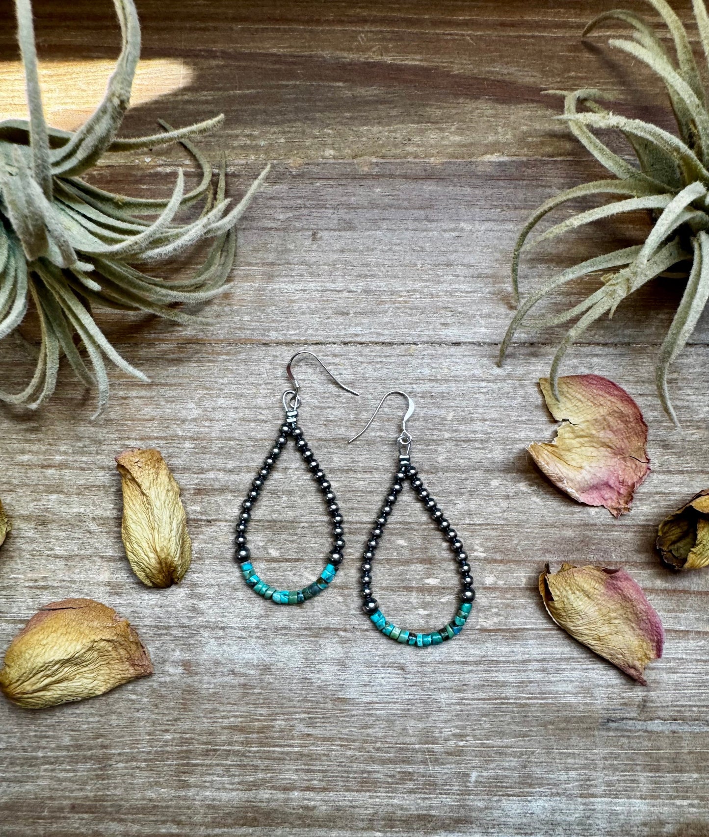 Teardrop Earrings Sterling Silver Pearl & Turquoise