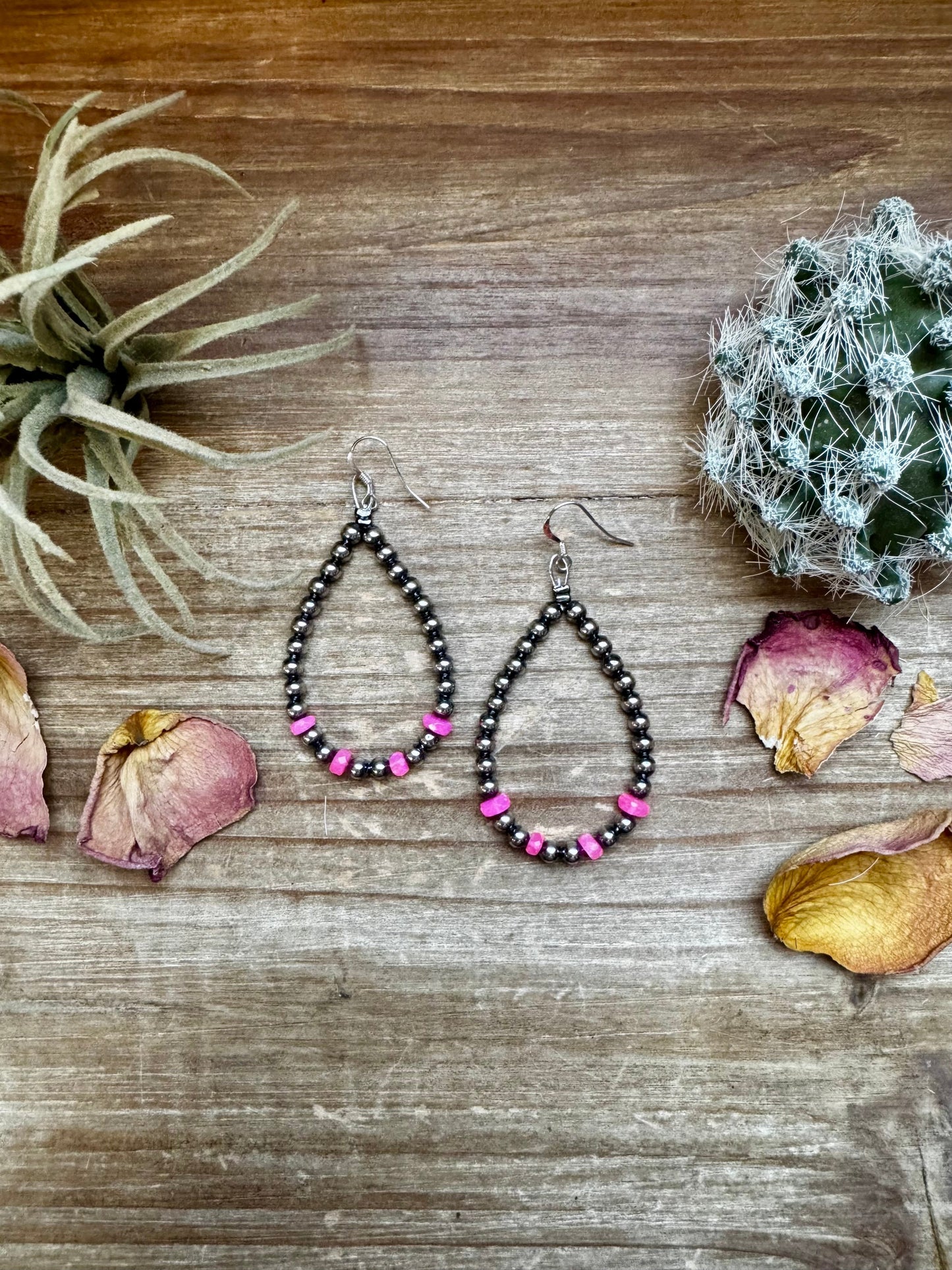 Sterling Silver Pearl Teardrop Earrings with Faceted pink Opal