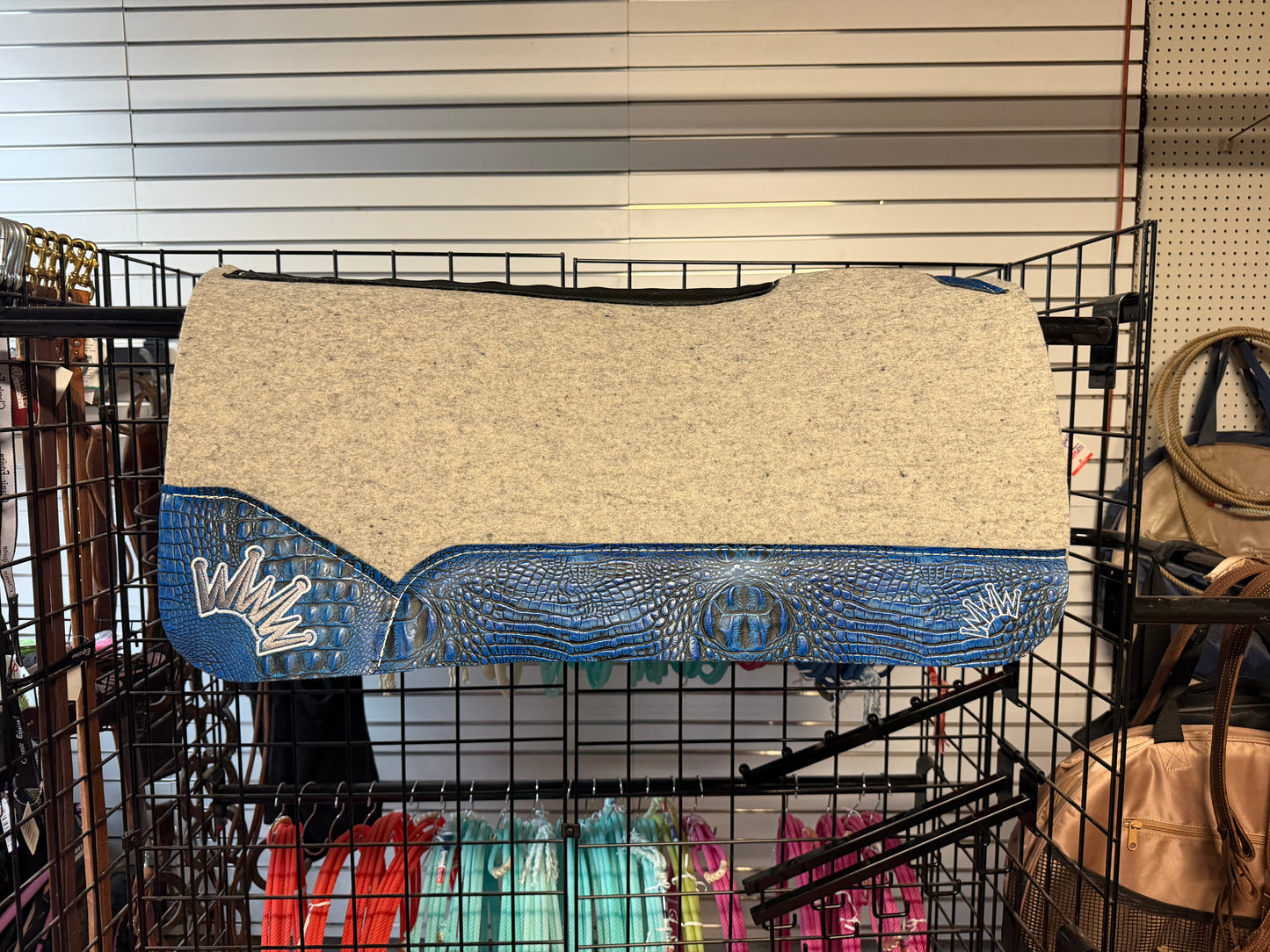 Grey Kush Saddle Pad with Blue Crocodile