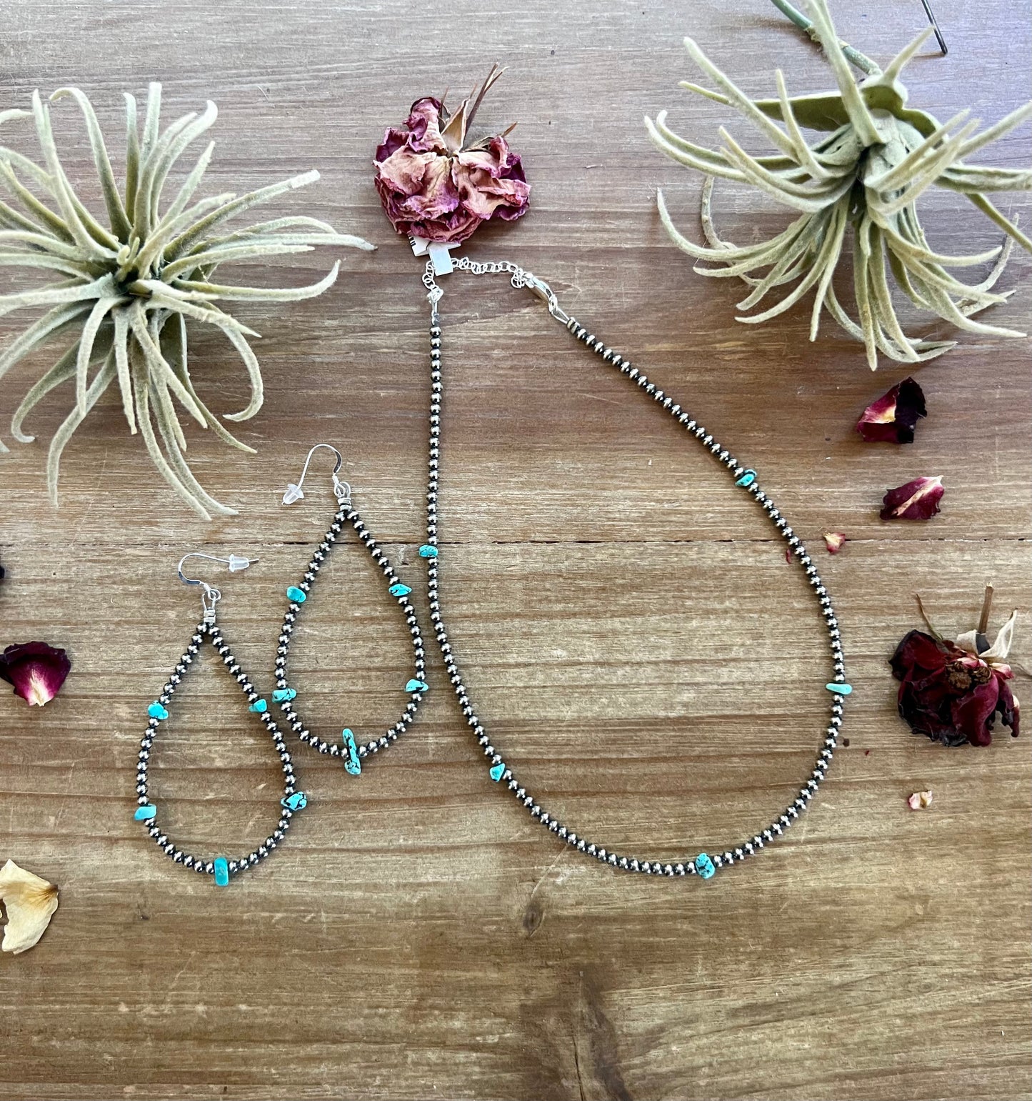 Sterling Silver Pearl Teardrop Earrings with blue turquoise nuggets