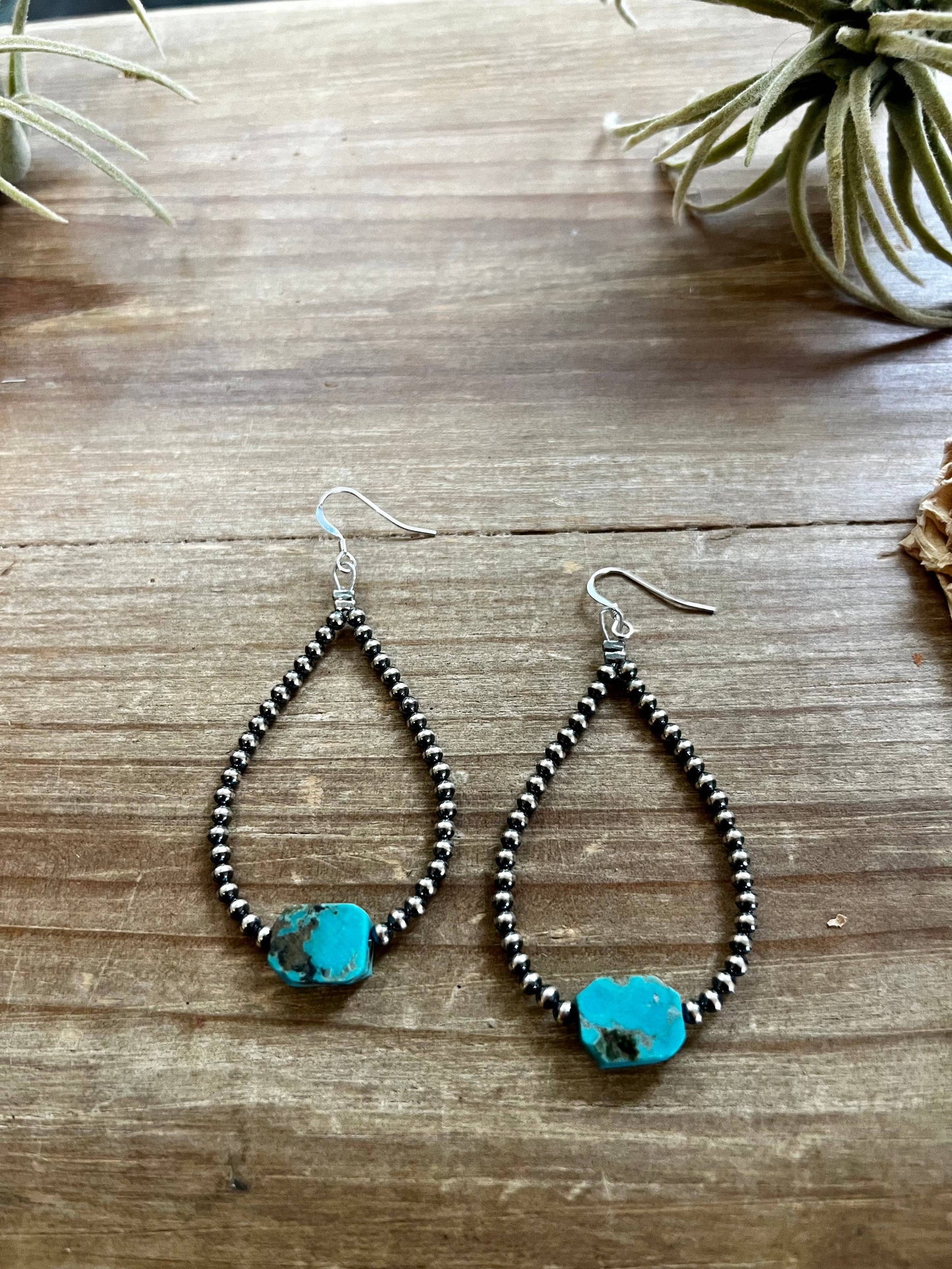 Navajo Pearl Earrings With Real Flat Turquoise