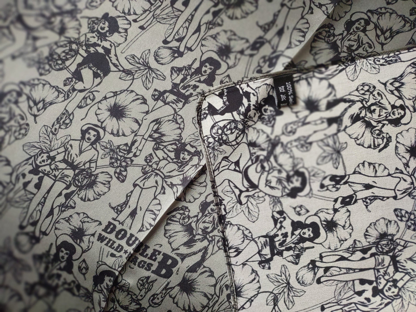Pin Up Cowgirls and Hollyhock Flowers Wild Rag