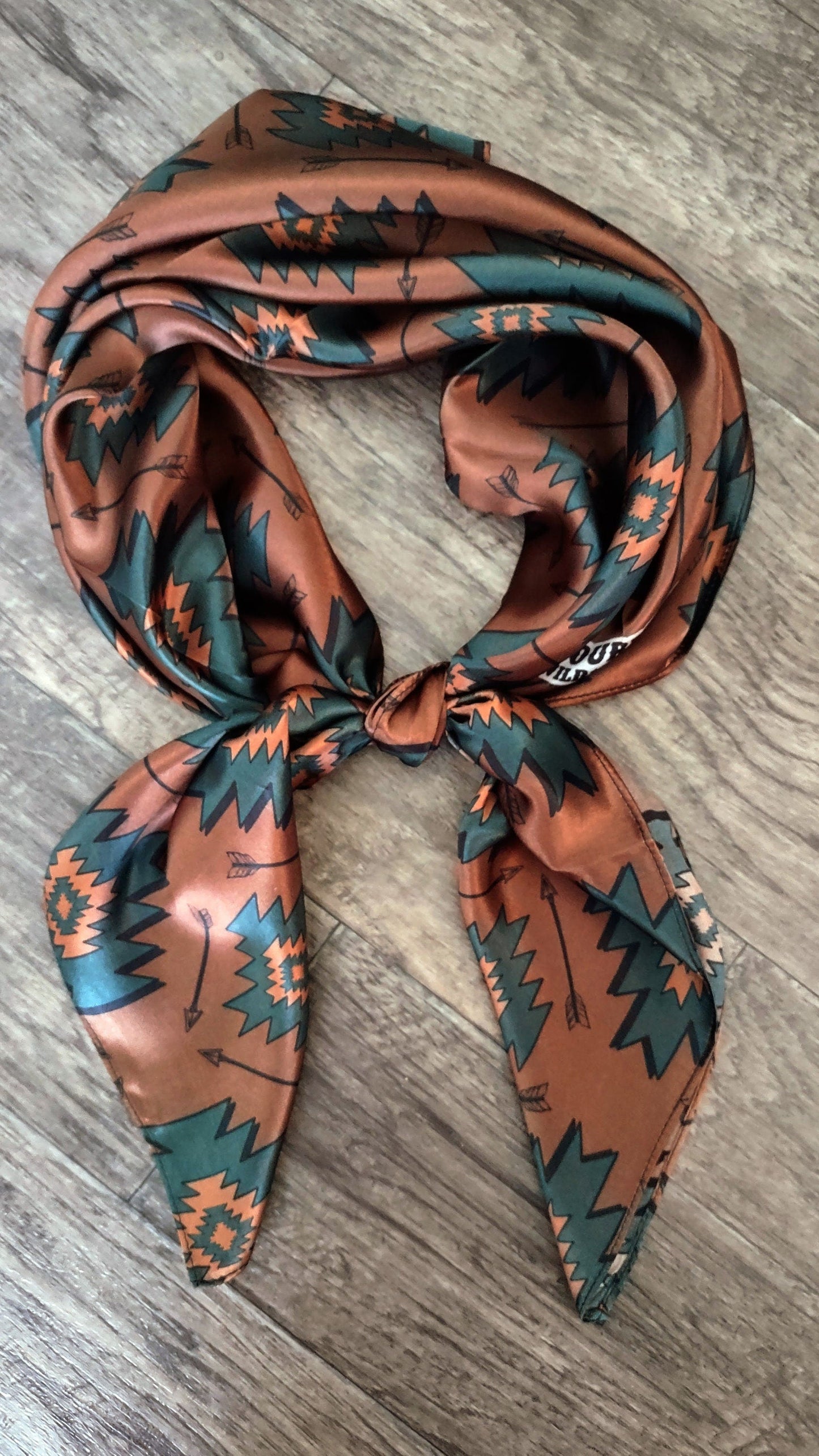 Brown and Teal Green Aztec Arrow Wild Rag