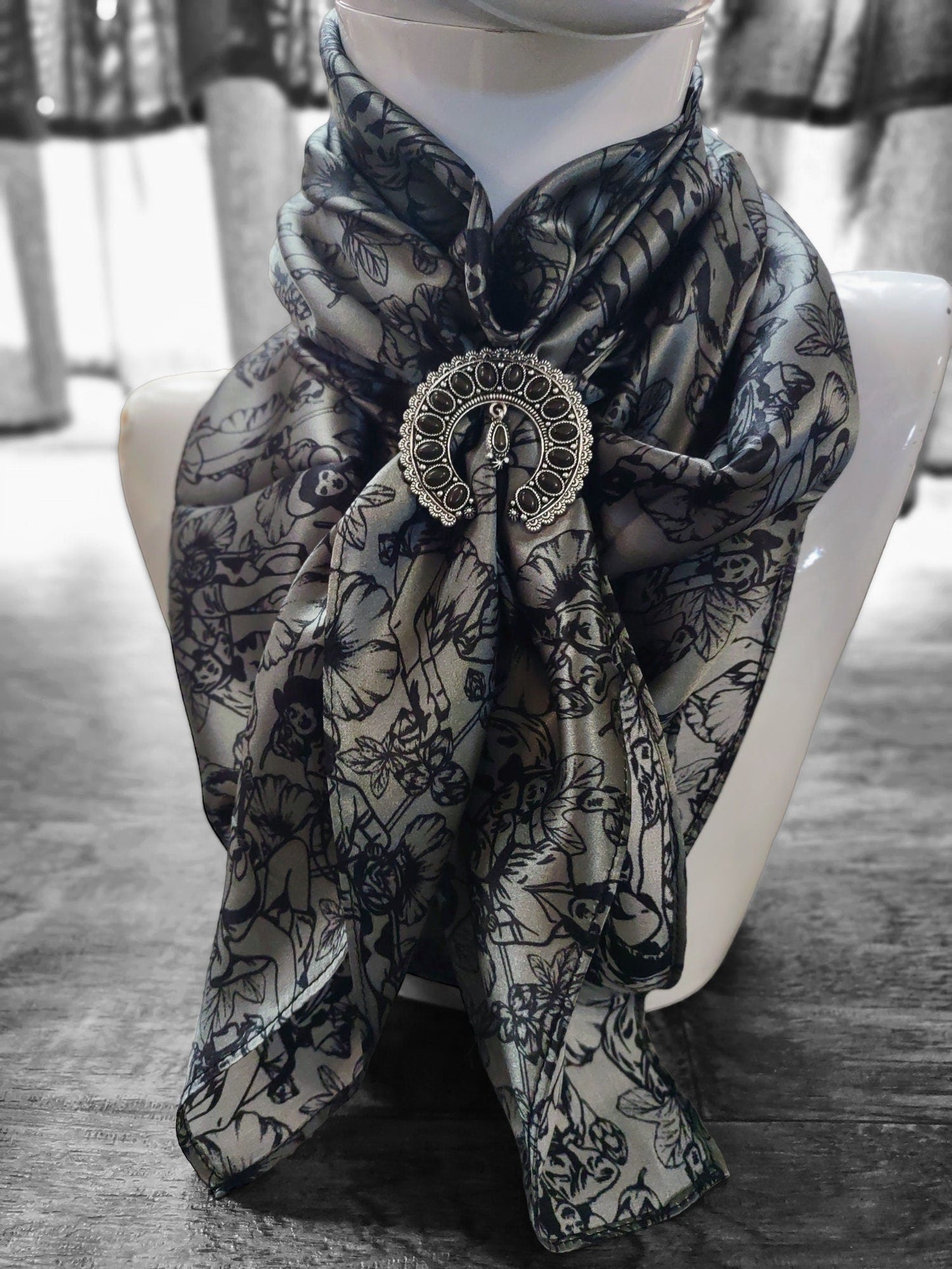 Pin Up Cowgirls and Hollyhock Flowers Wild Rag