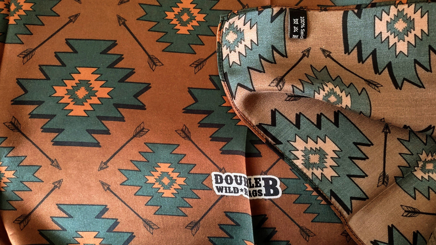 Brown and Teal Green Aztec Arrow Wild Rag