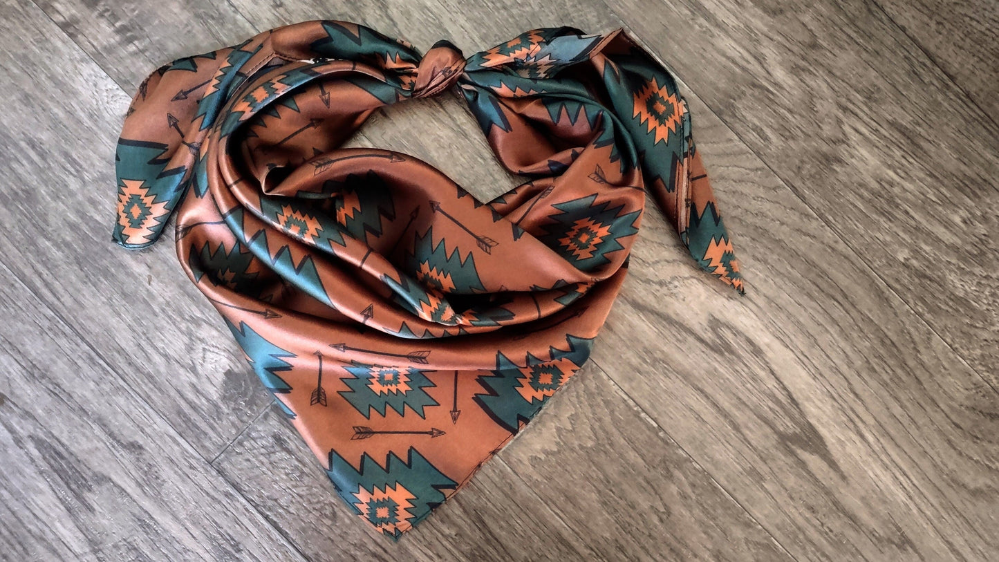 Brown and Teal Green Aztec Arrow Wild Rag