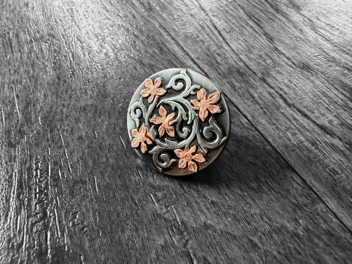 Rose Gold and Antique Silver Floral Wild Rag Slide Keeper Brooch