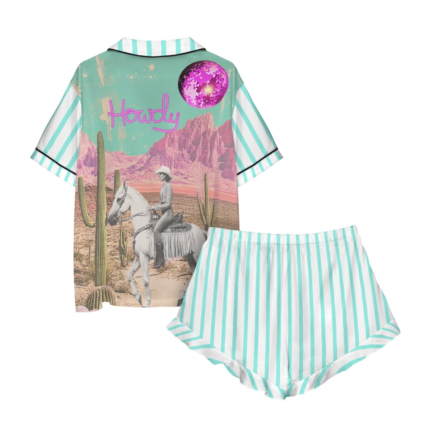 Retro Pop Western Howdy Desert Cowgirl Satin Pajamas