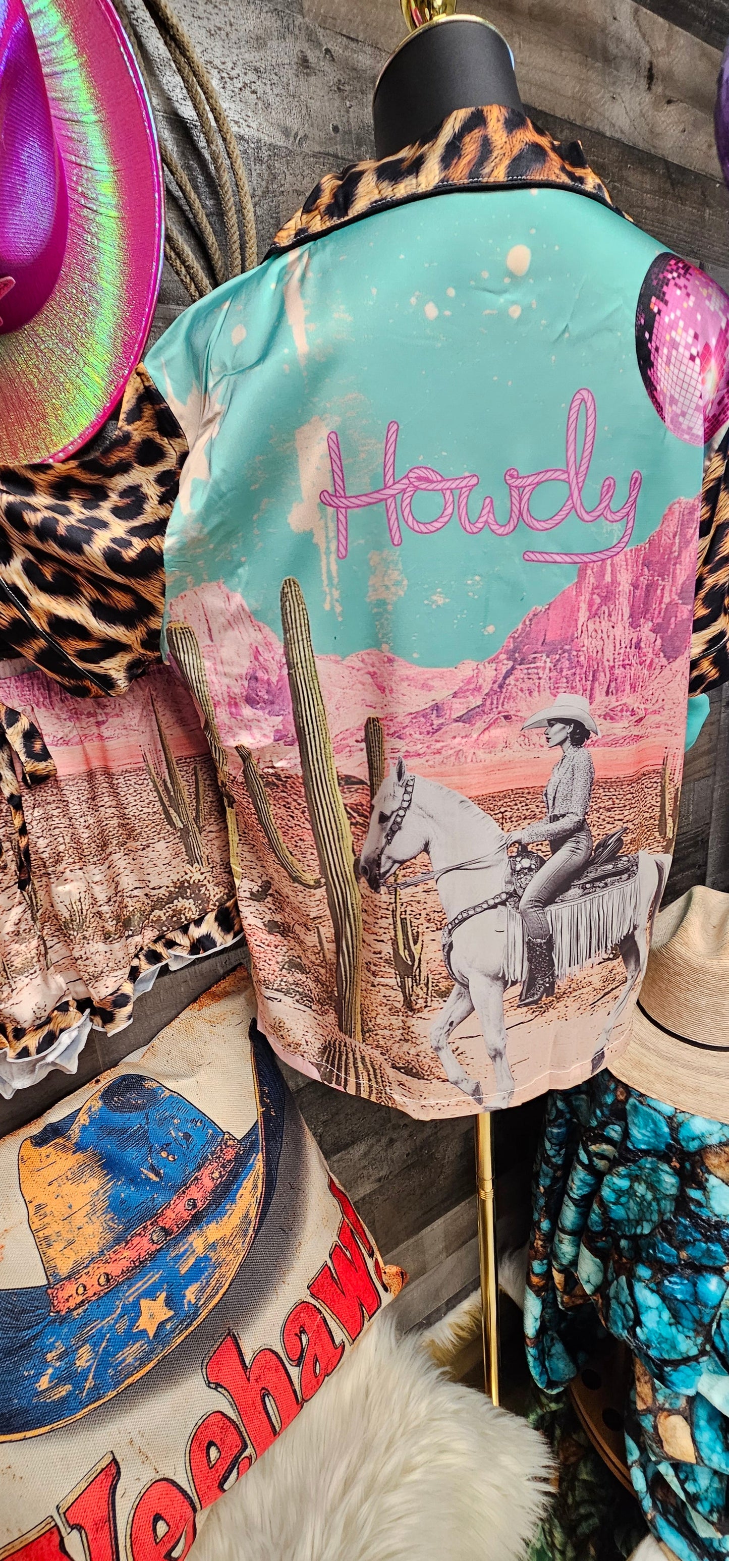 Retro Pop Western Howdy Desert Cowgirl Satin Pajamas