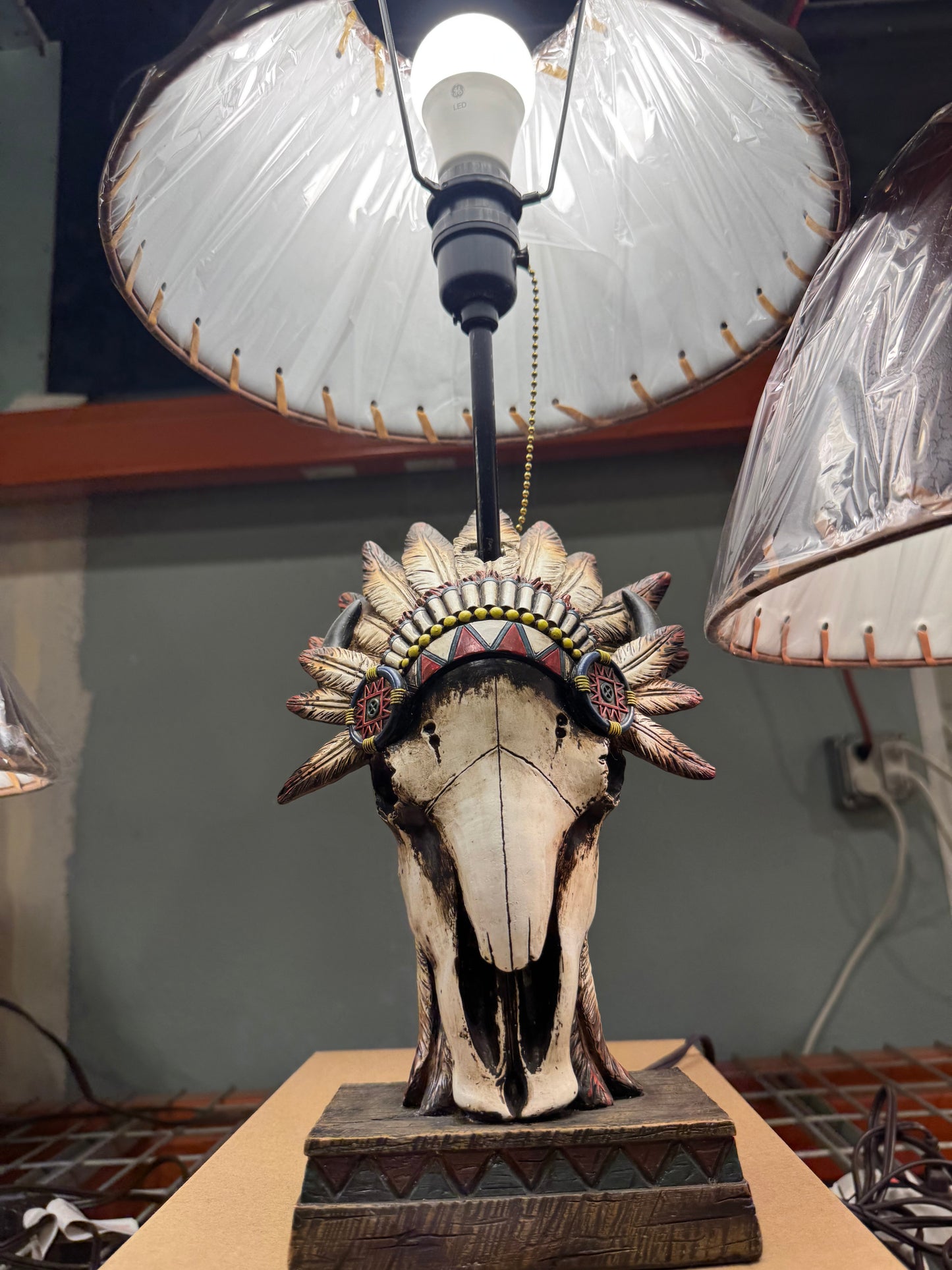 Native Headdress Cowskull Lamp