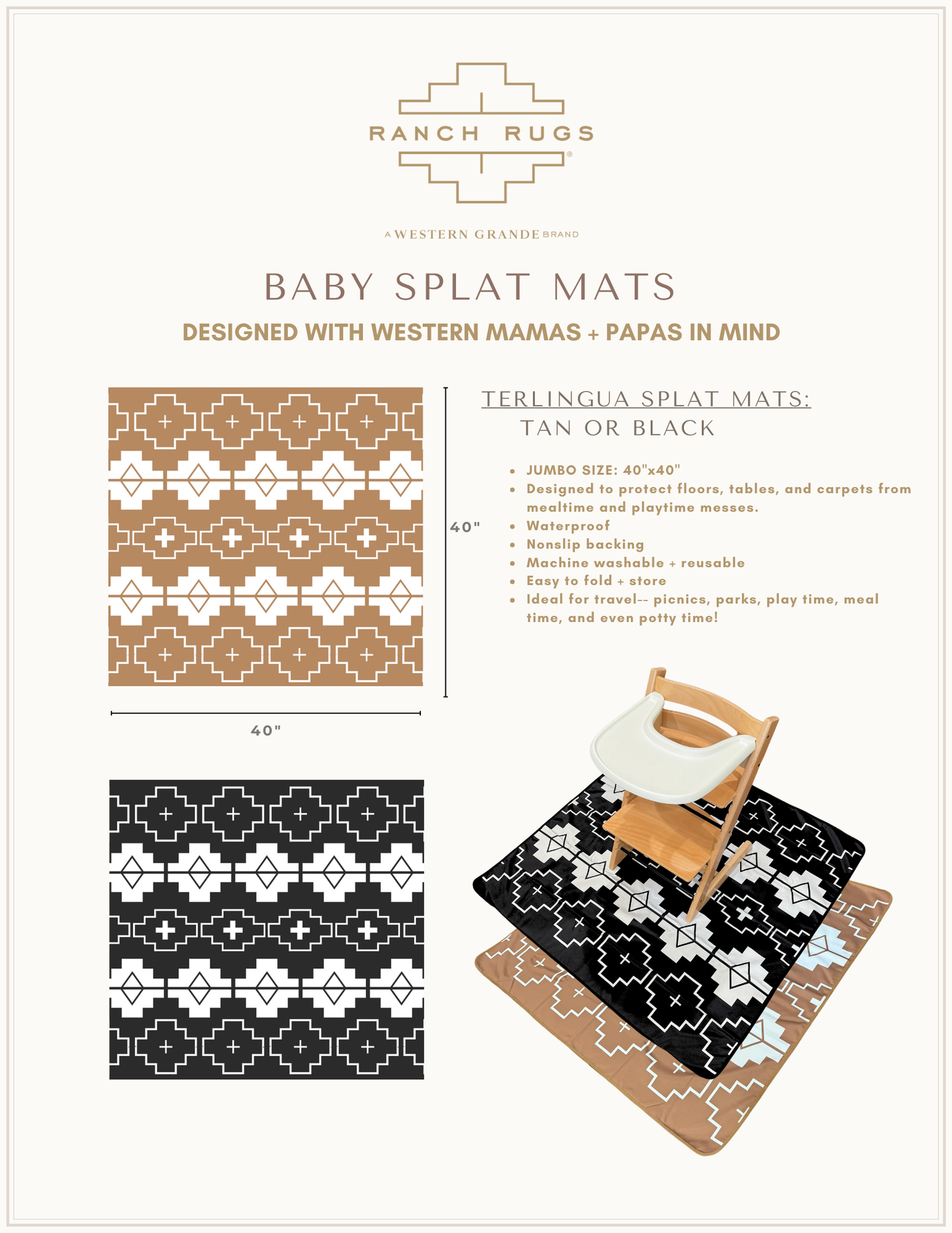 SPLAT MAT - TAN - for High Chairs + Play Time Messes