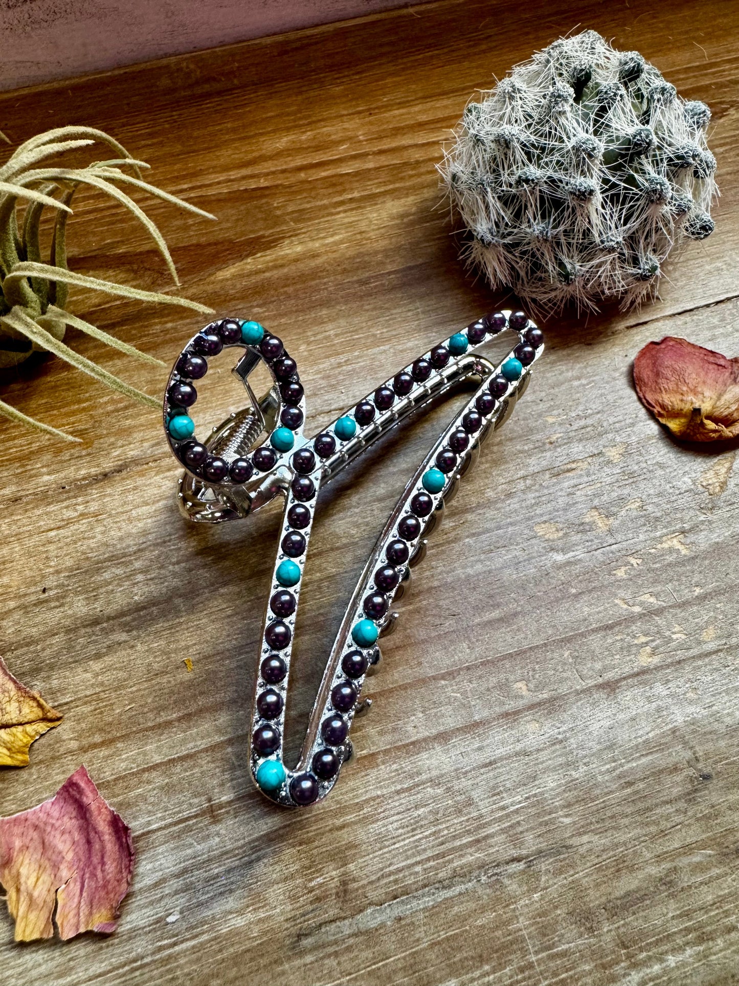 Turquoise/ faux pearl mix Hair Clips