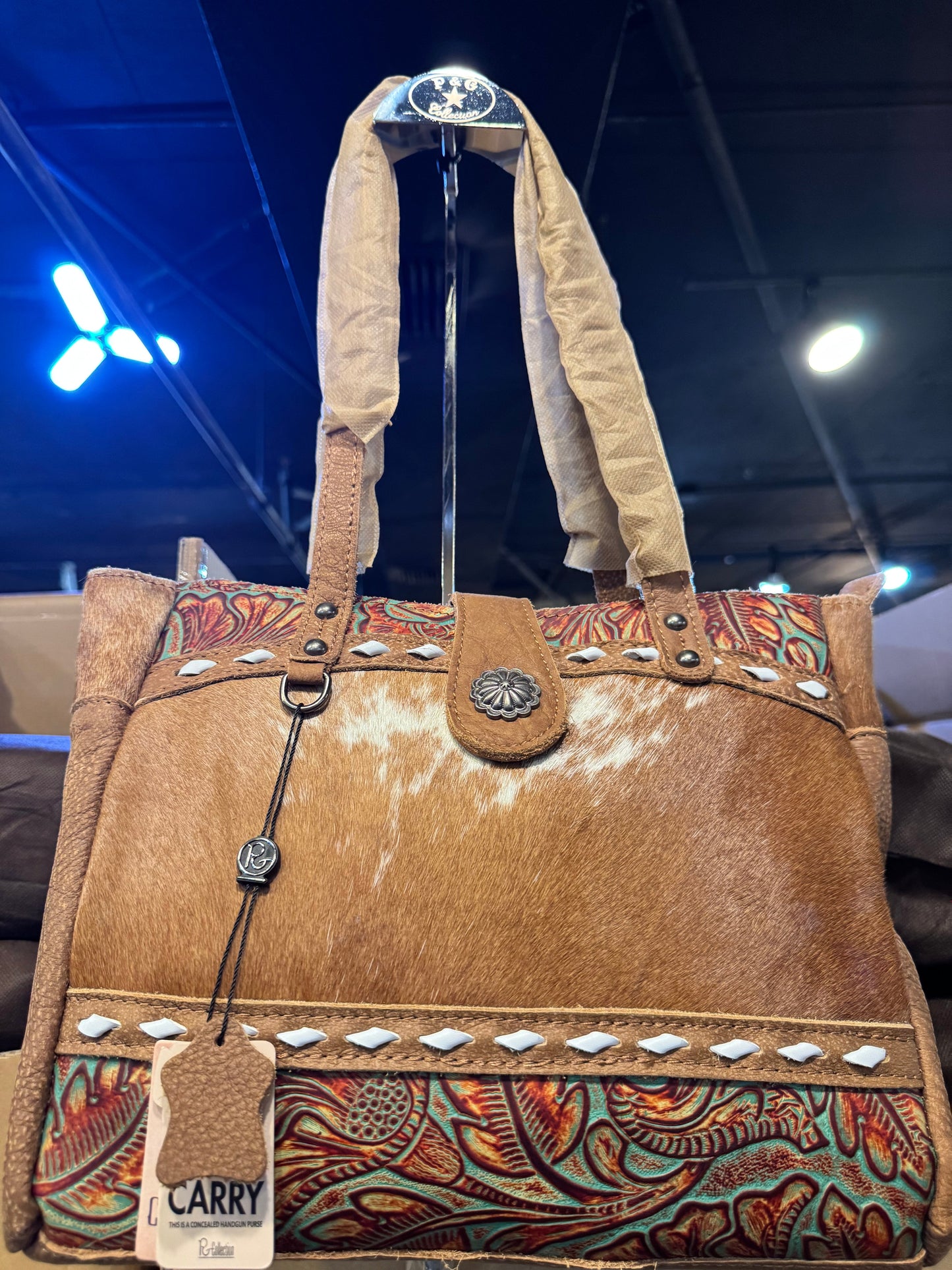 Concho Cowhide Tooled Leather Handbag Purse