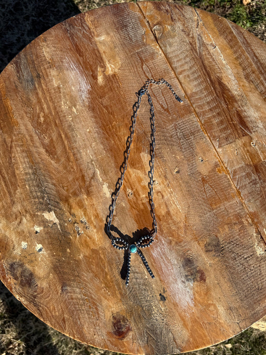 Turquoise Stone Beaded Bow Necklace