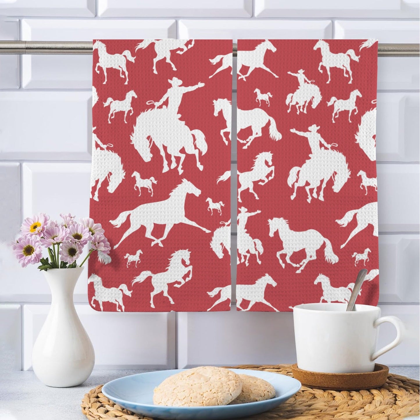 Red Rodeo Cowboy Set of 2 Dish Towels