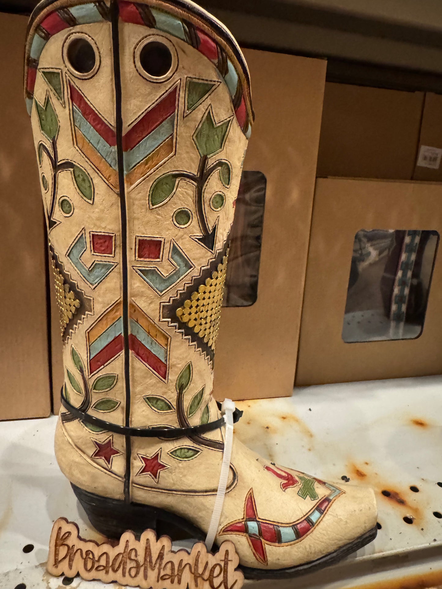 Beige Aztec Boot Vase