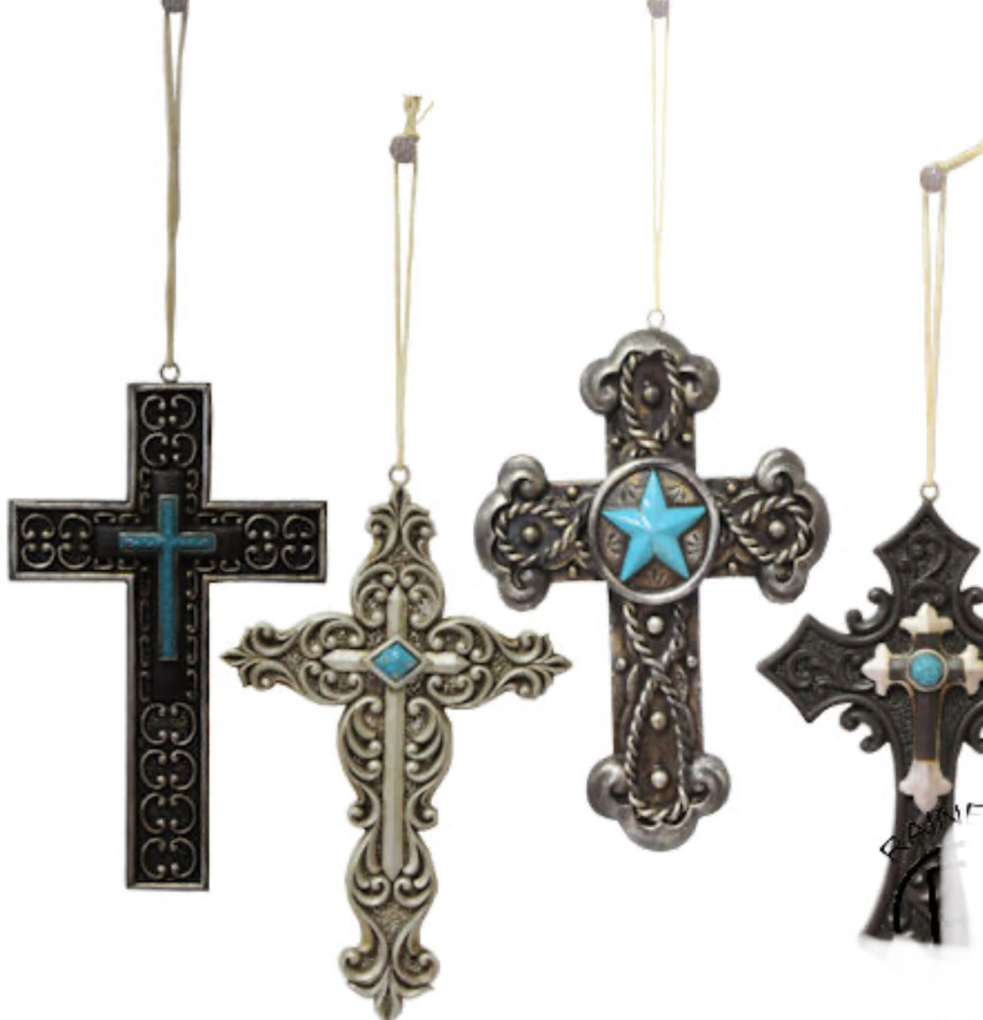 Black & Turquoise Cross Ornament Set