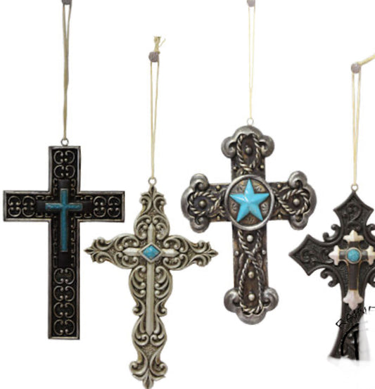 Black & Turquoise Cross Ornament Set