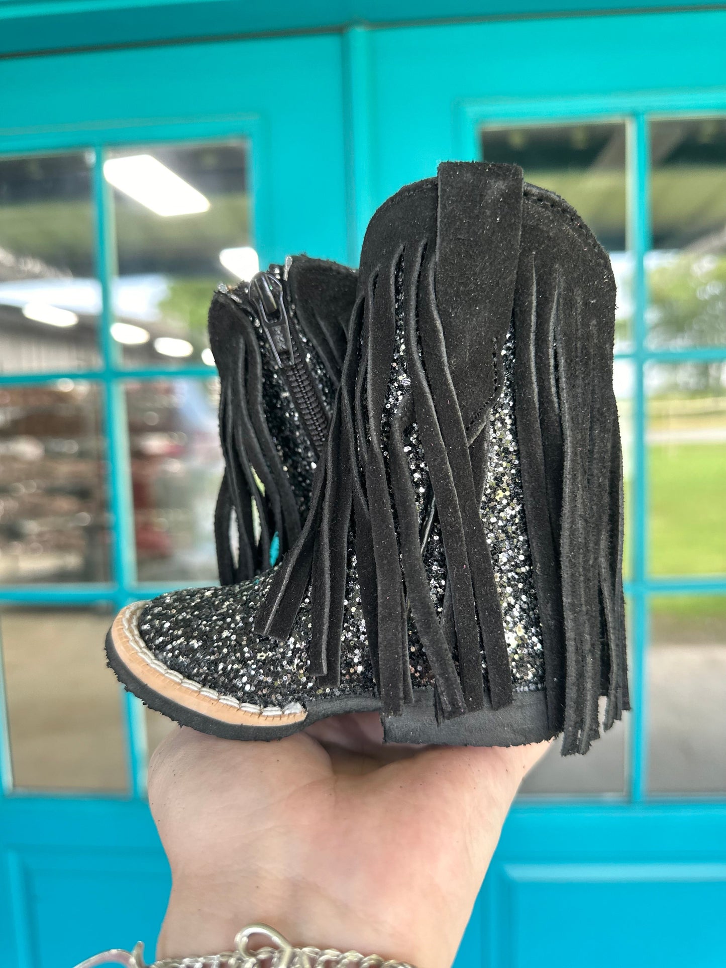Stormi/Black Sparkle With Fringe Tanner Mark Boots