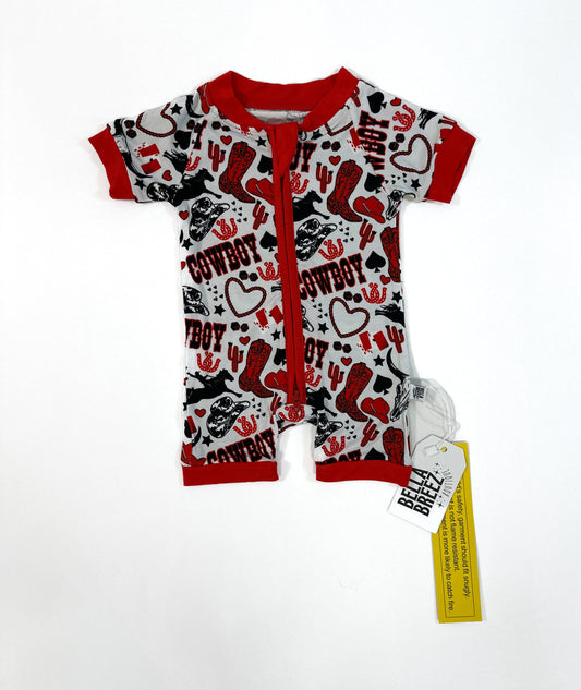 Red Cowboy Bamboo Shortie Romper (FINAL SALE)