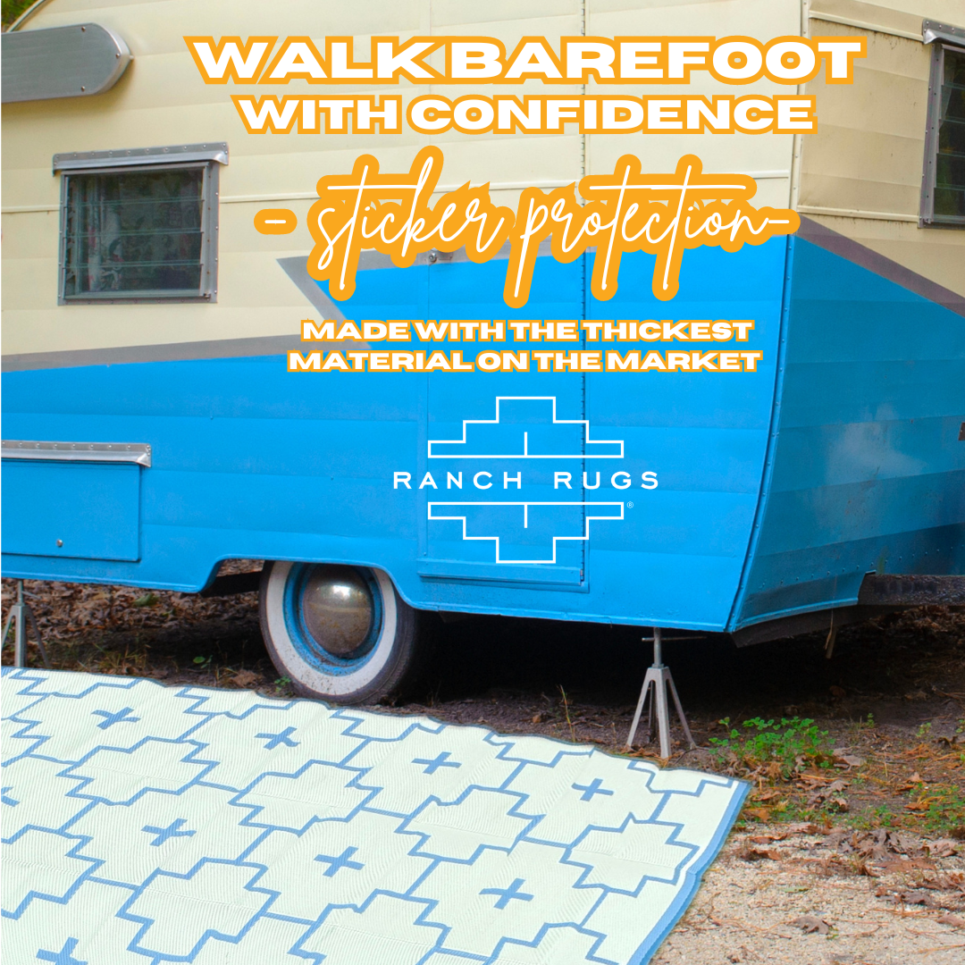 BLUE + IVORY - 6ft x 9ft - RANCH RUGS  -LAJITAS DESIGN-