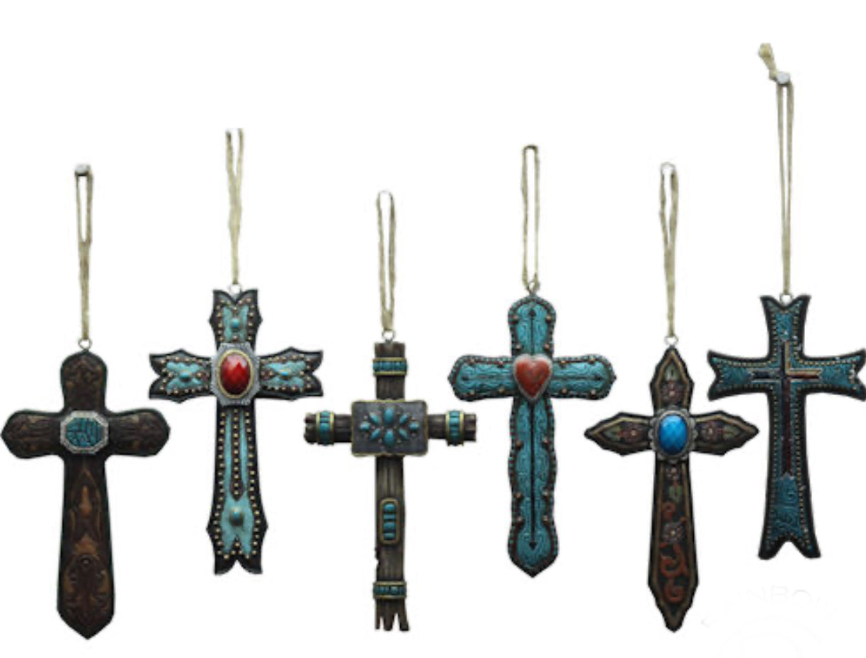 Turquoise Western Cross Ornament Set