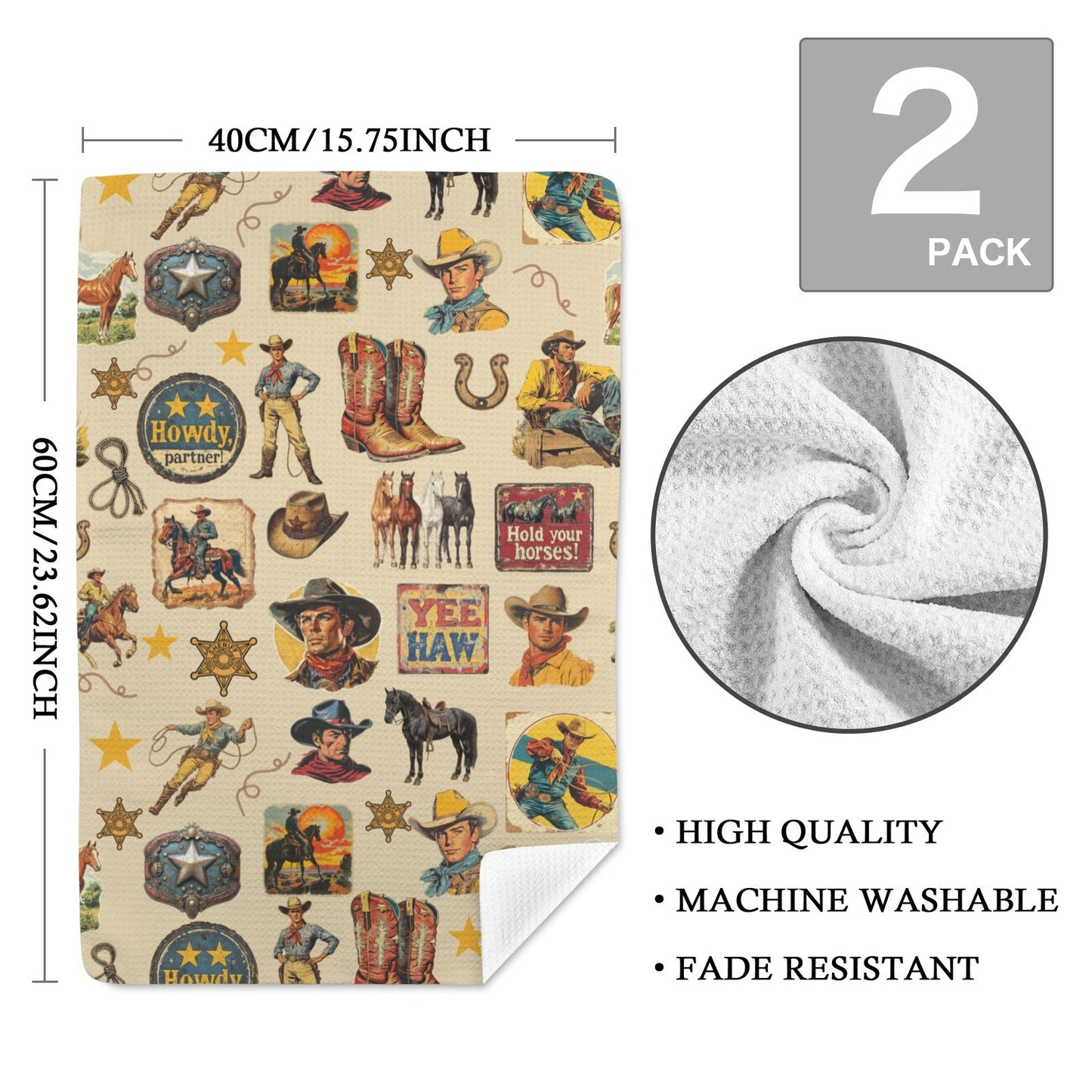 Vintage Cowboy Collage Set of 2 Dish Towels