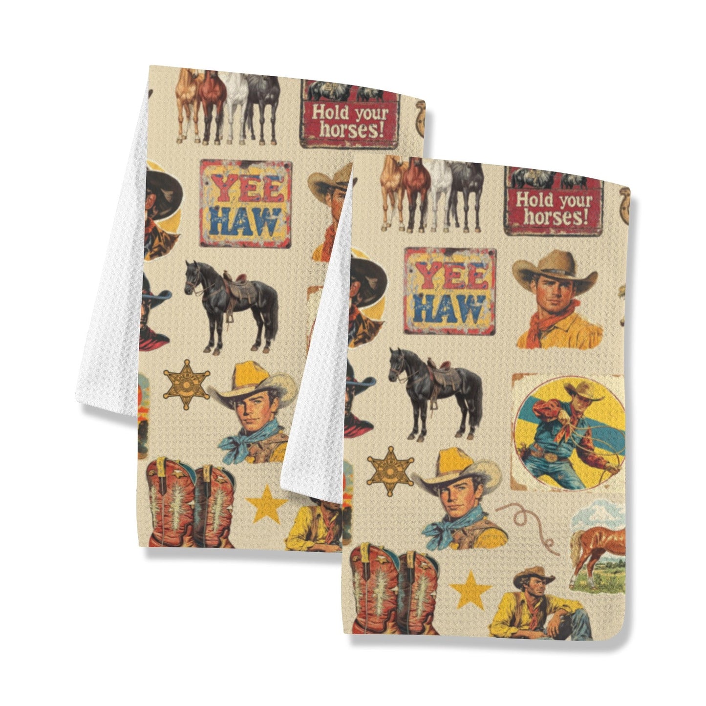 Vintage Cowboy Collage Set of 2 Dish Towels