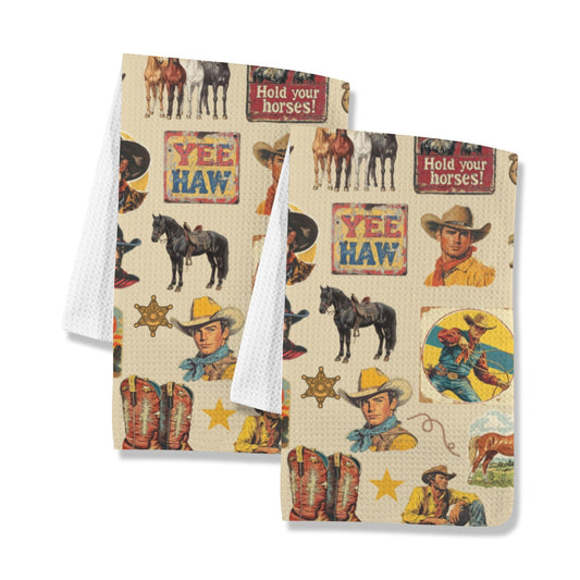 Vintage Cowboy Collage Set of 2 Dish Towels