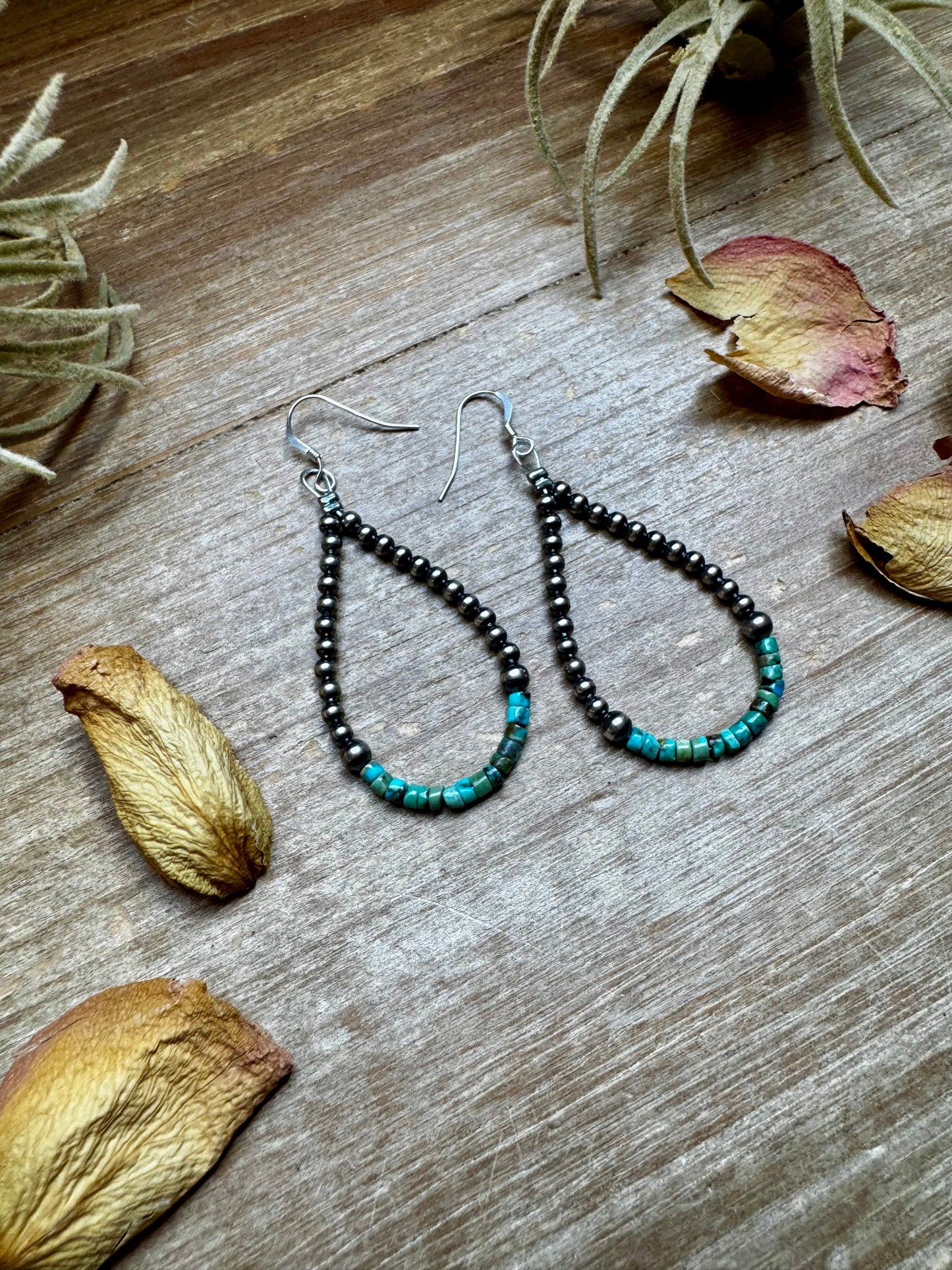 Teardrop Earrings Sterling Silver Pearl & Turquoise