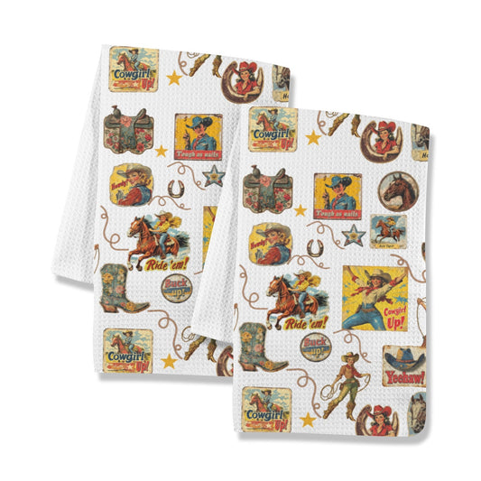 Vintage Cowgirl Collage Dish Towels Set of 2