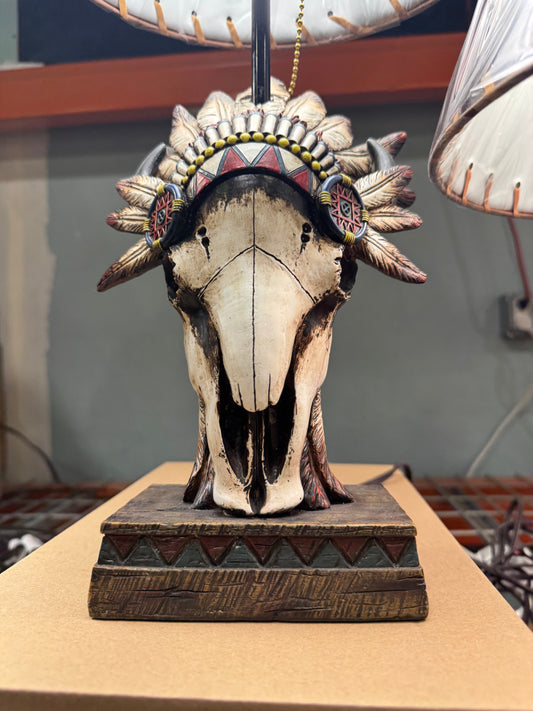 Native Headdress Cowskull Lamp