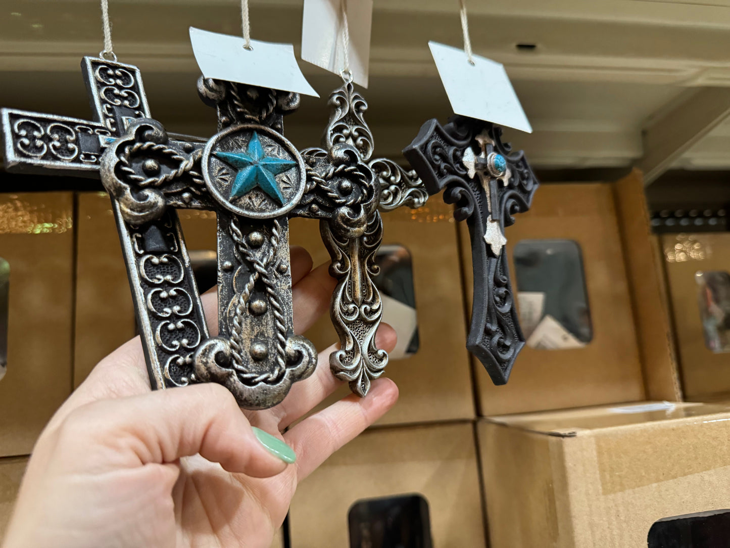 Black & Turquoise Cross Ornament Set