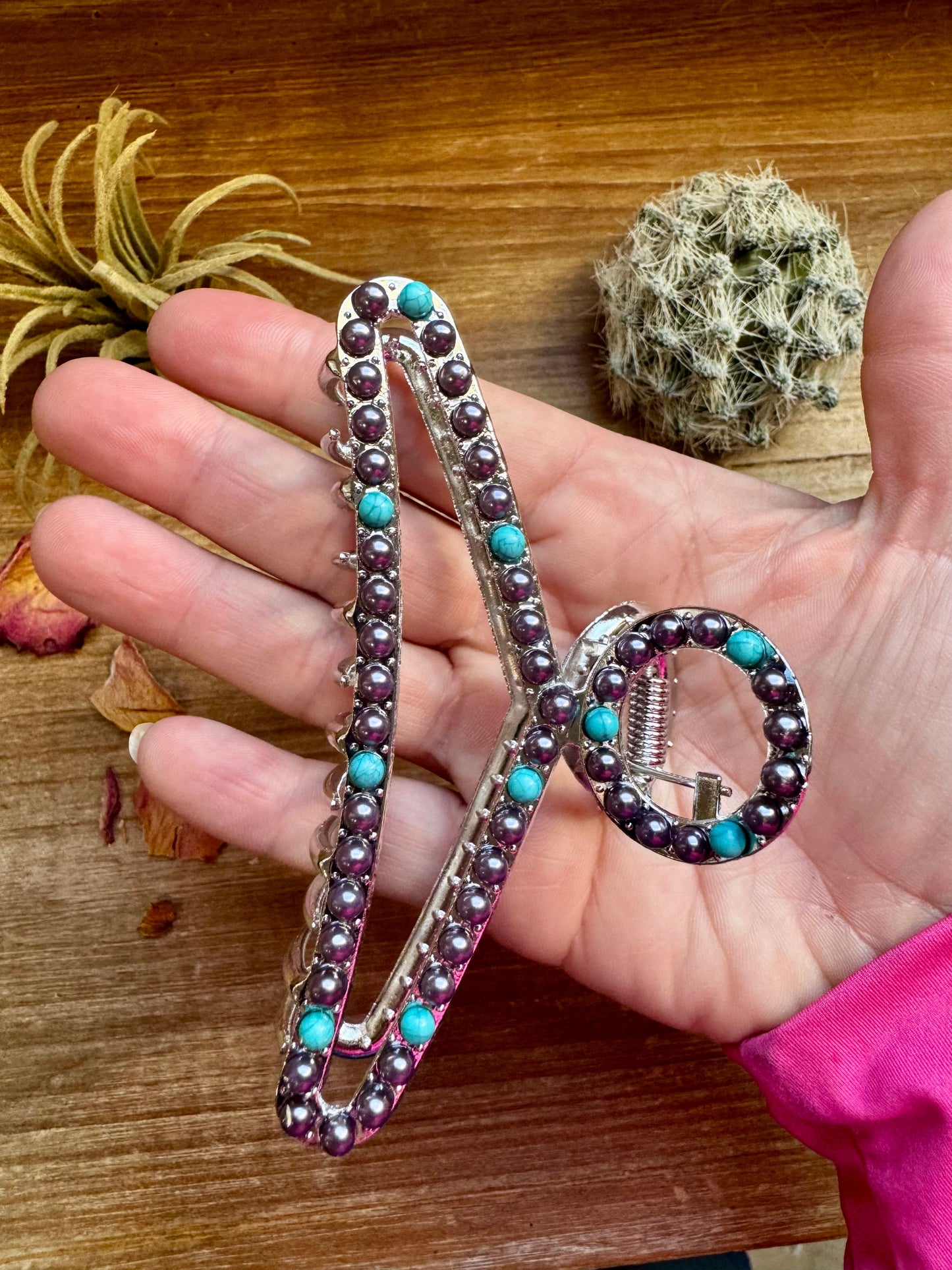 Turquoise/ faux pearl mix Hair Clips