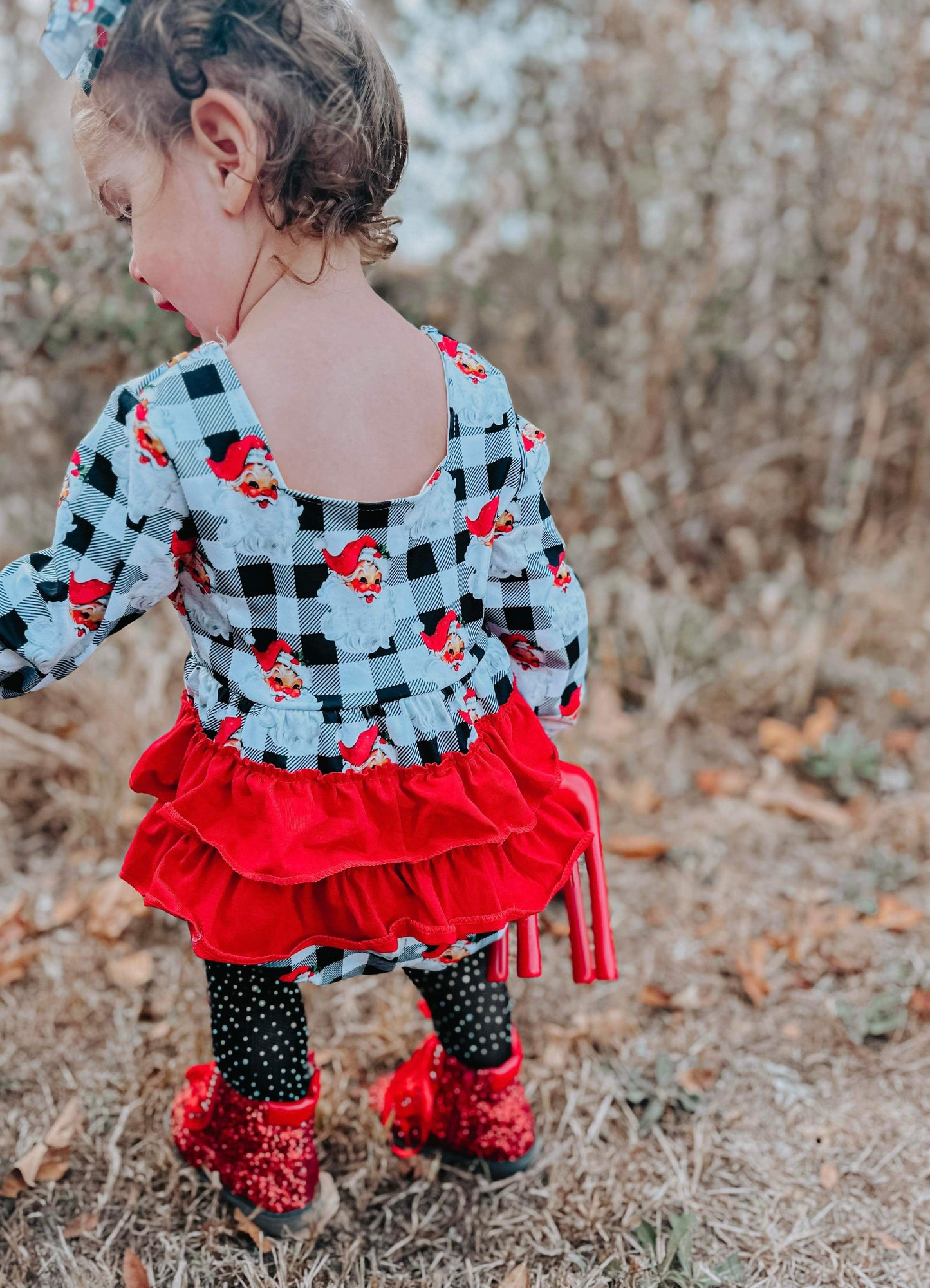 Checkered Santa Ruffle Romper